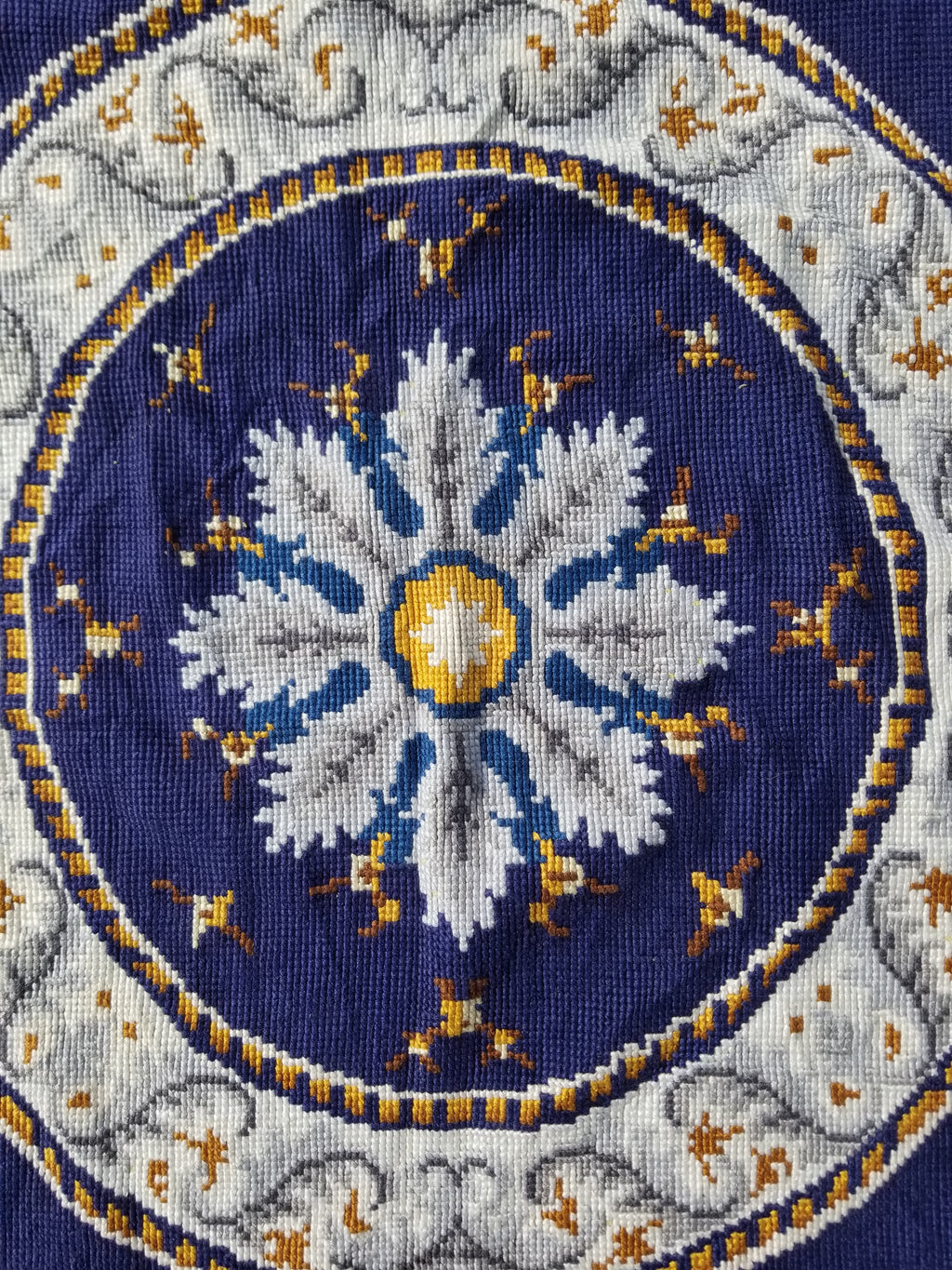 Vintage French Handmade Needlepoint Wool Rug 88x83cm