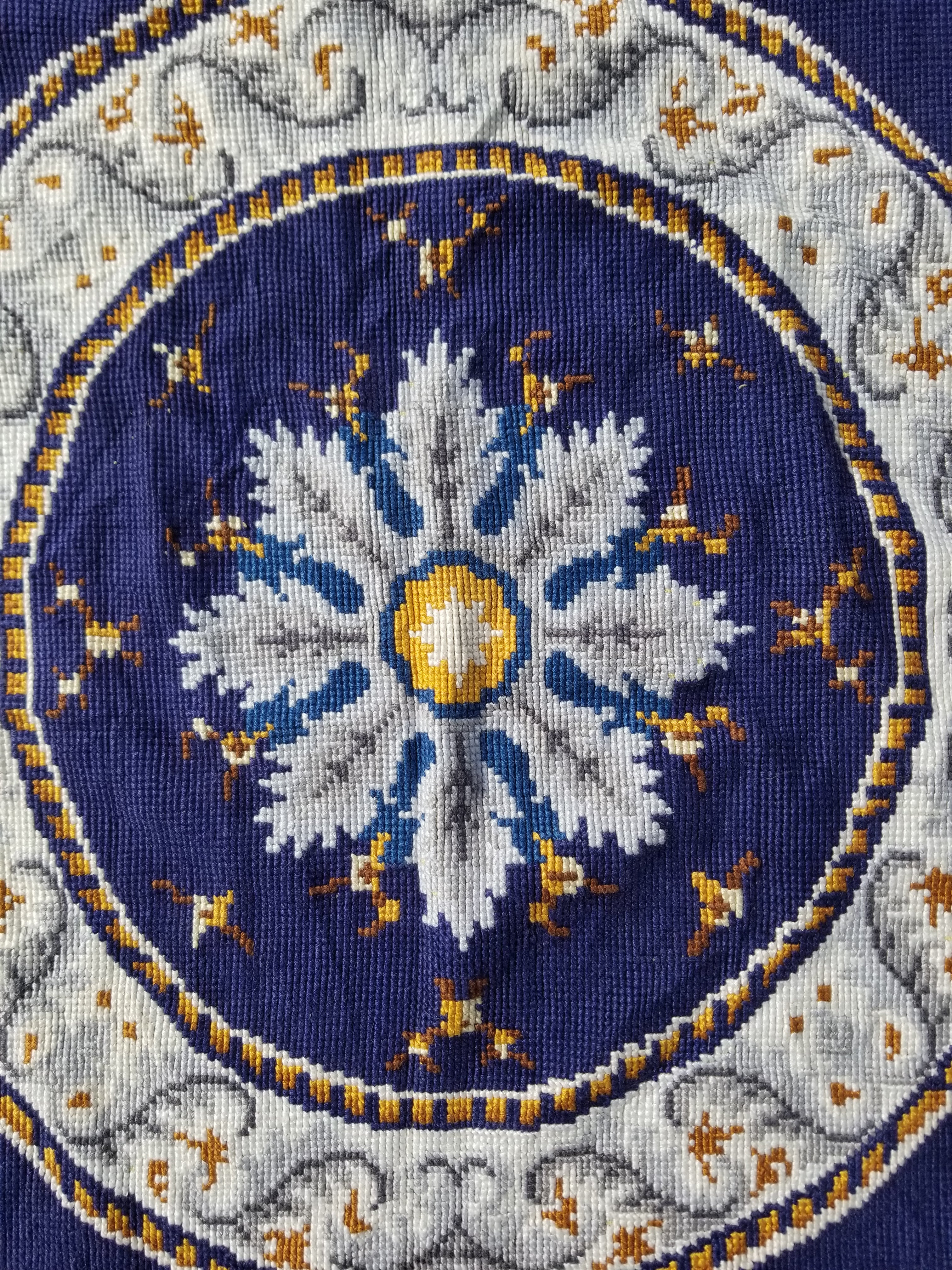 Vintage French Handmade Needlepoint Wool Rug 88x83cm