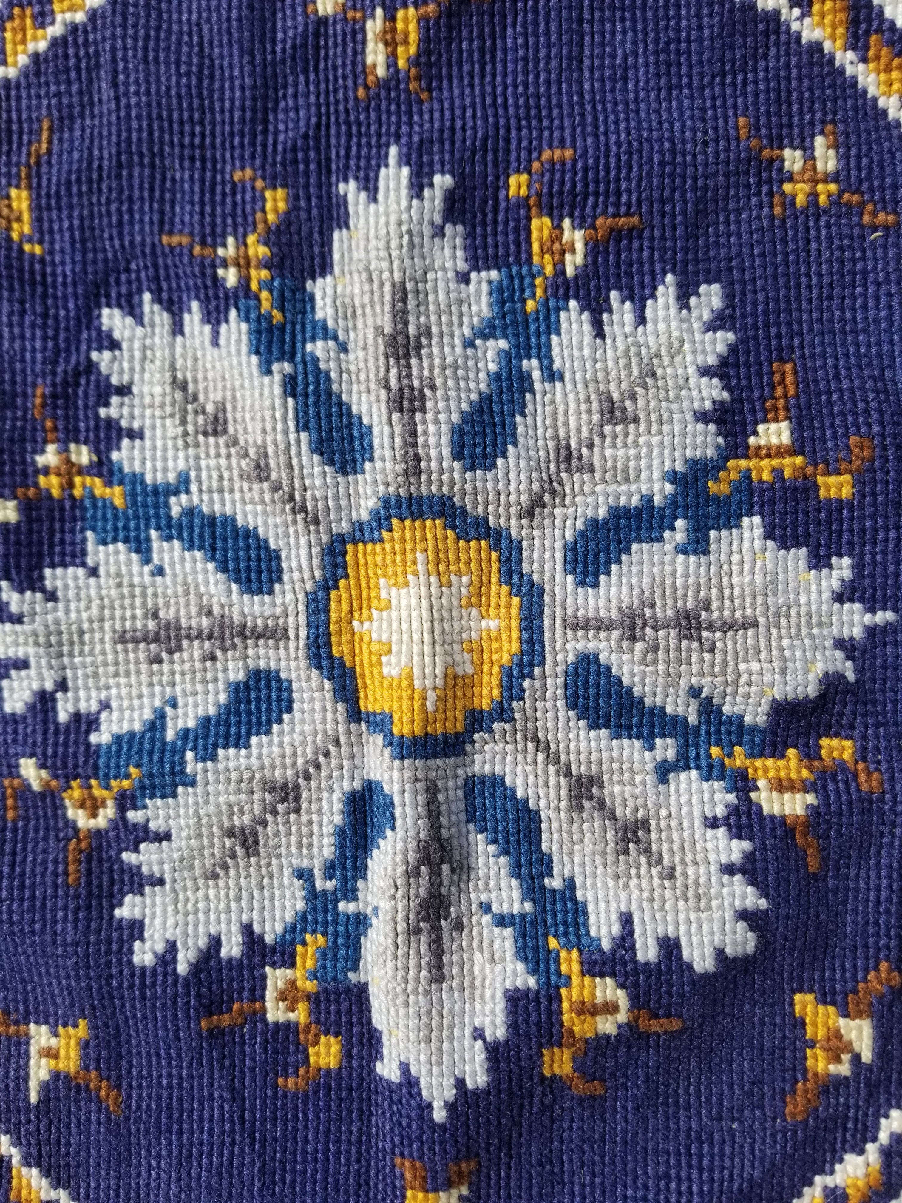 Vintage French Handmade Needlepoint Wool Rug 88x83cm