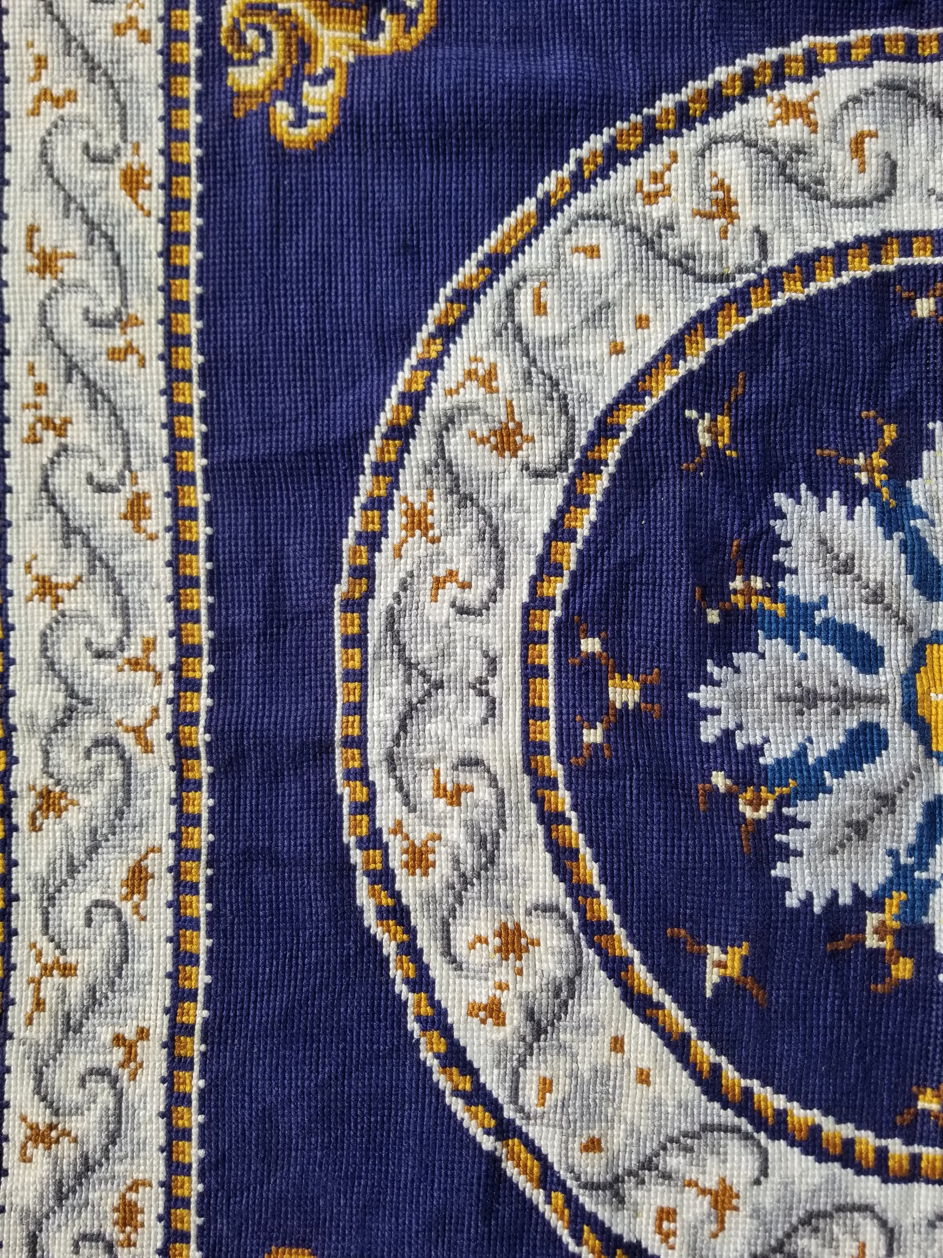 Vintage French Handmade Needlepoint Wool Rug 88x83cm