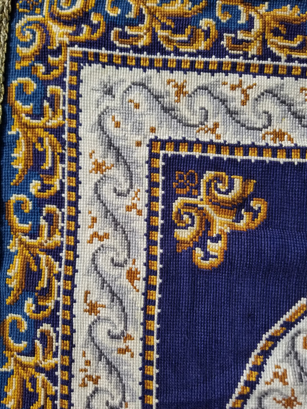 Vintage French Handmade Needlepoint Wool Rug 88x83cm