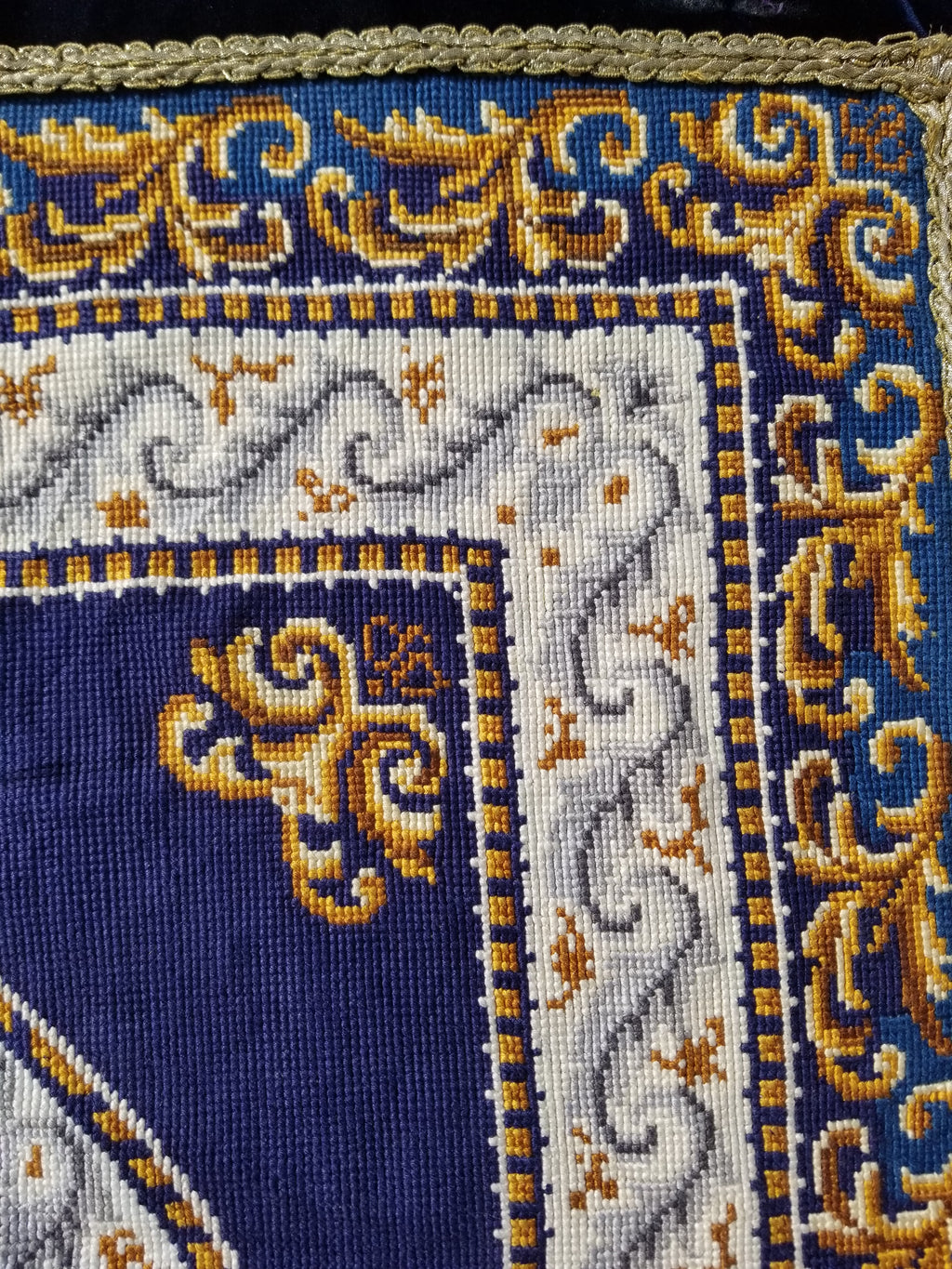 Vintage French Handmade Needlepoint Wool Rug 88x83cm