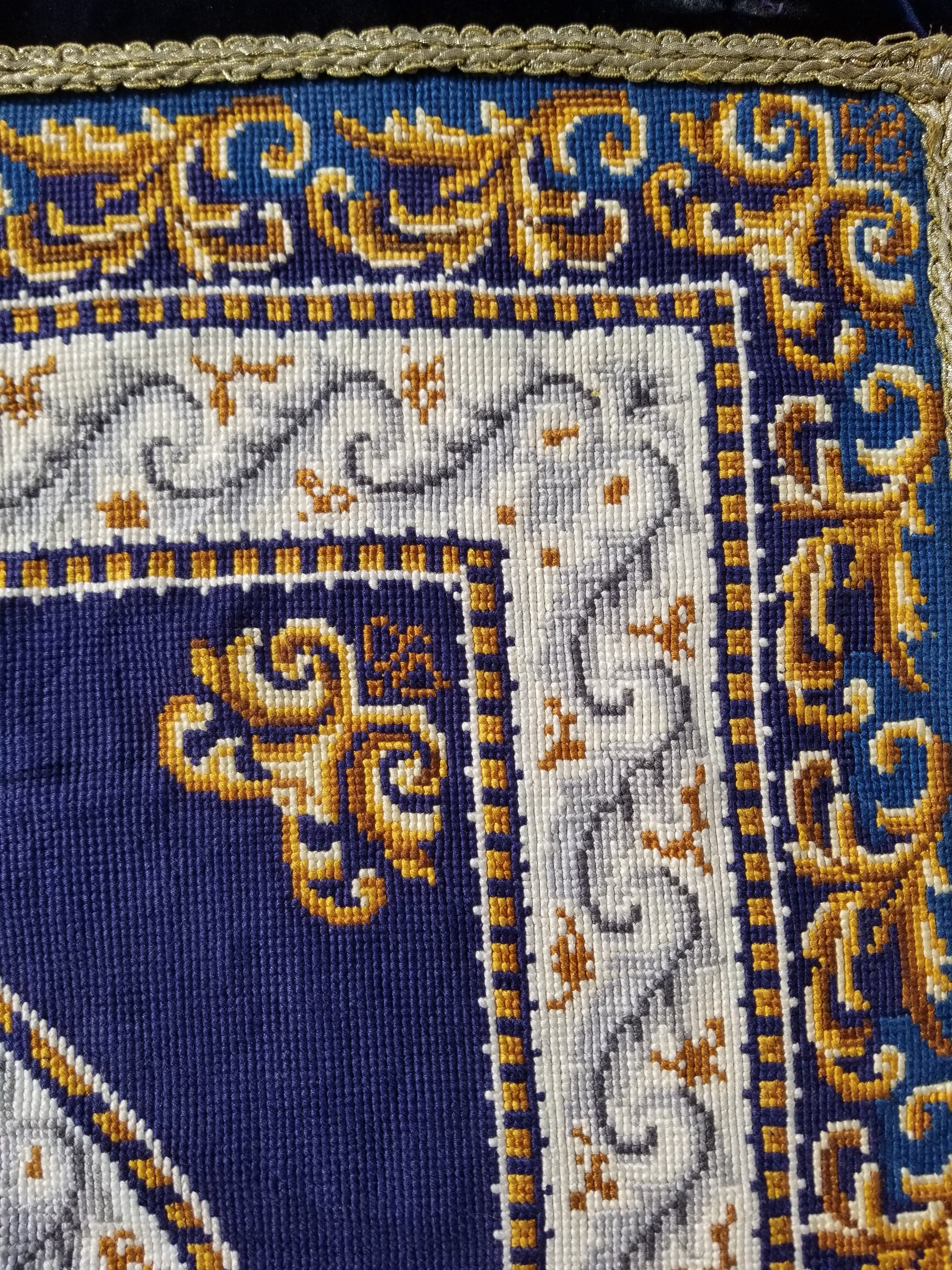 Vintage French Handmade Needlepoint Wool Rug 88x83cm