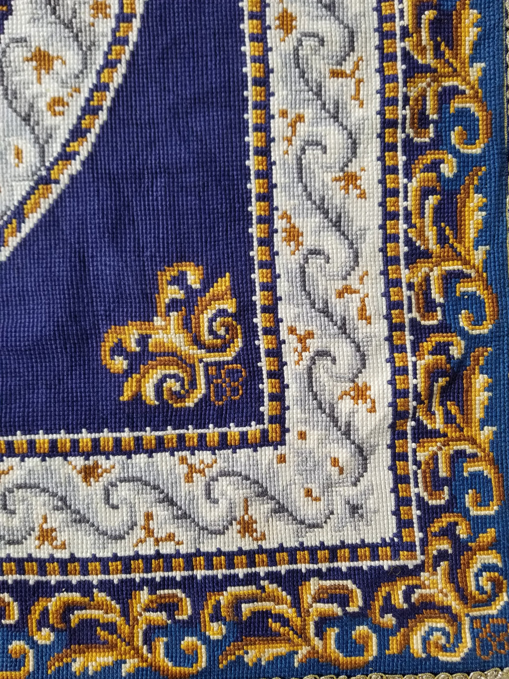 Vintage French Handmade Needlepoint Wool Rug 88x83cm