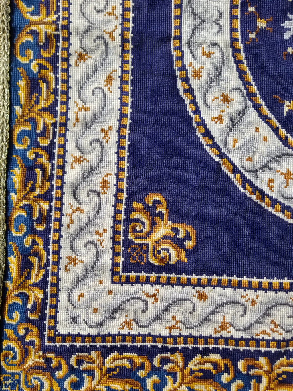 Vintage French Handmade Needlepoint Wool Rug 88x83cm