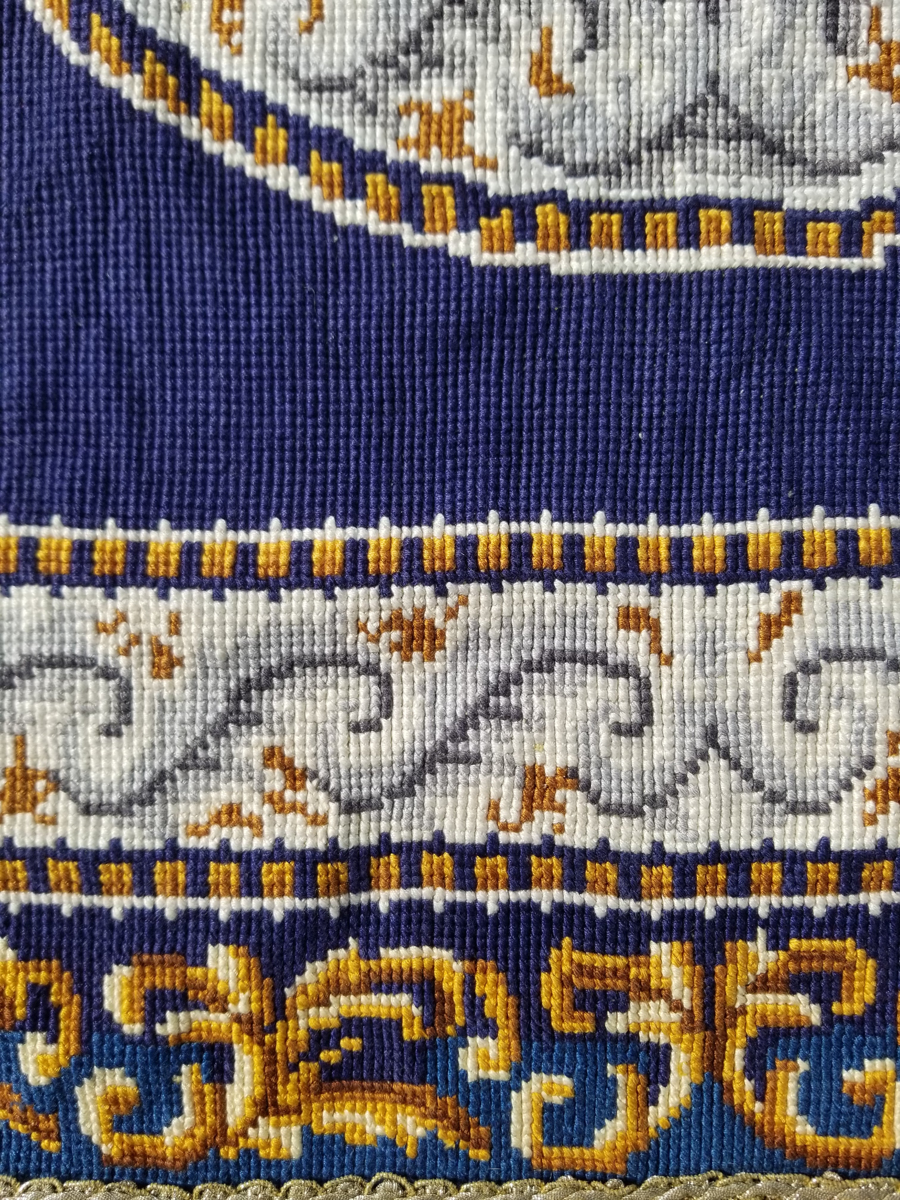 Vintage French Handmade Needlepoint Wool Rug 88x83cm