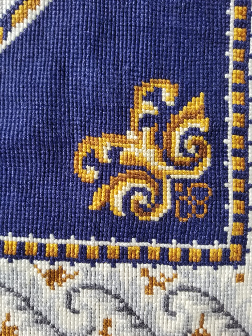 Vintage French Handmade Needlepoint Wool Rug 88x83cm