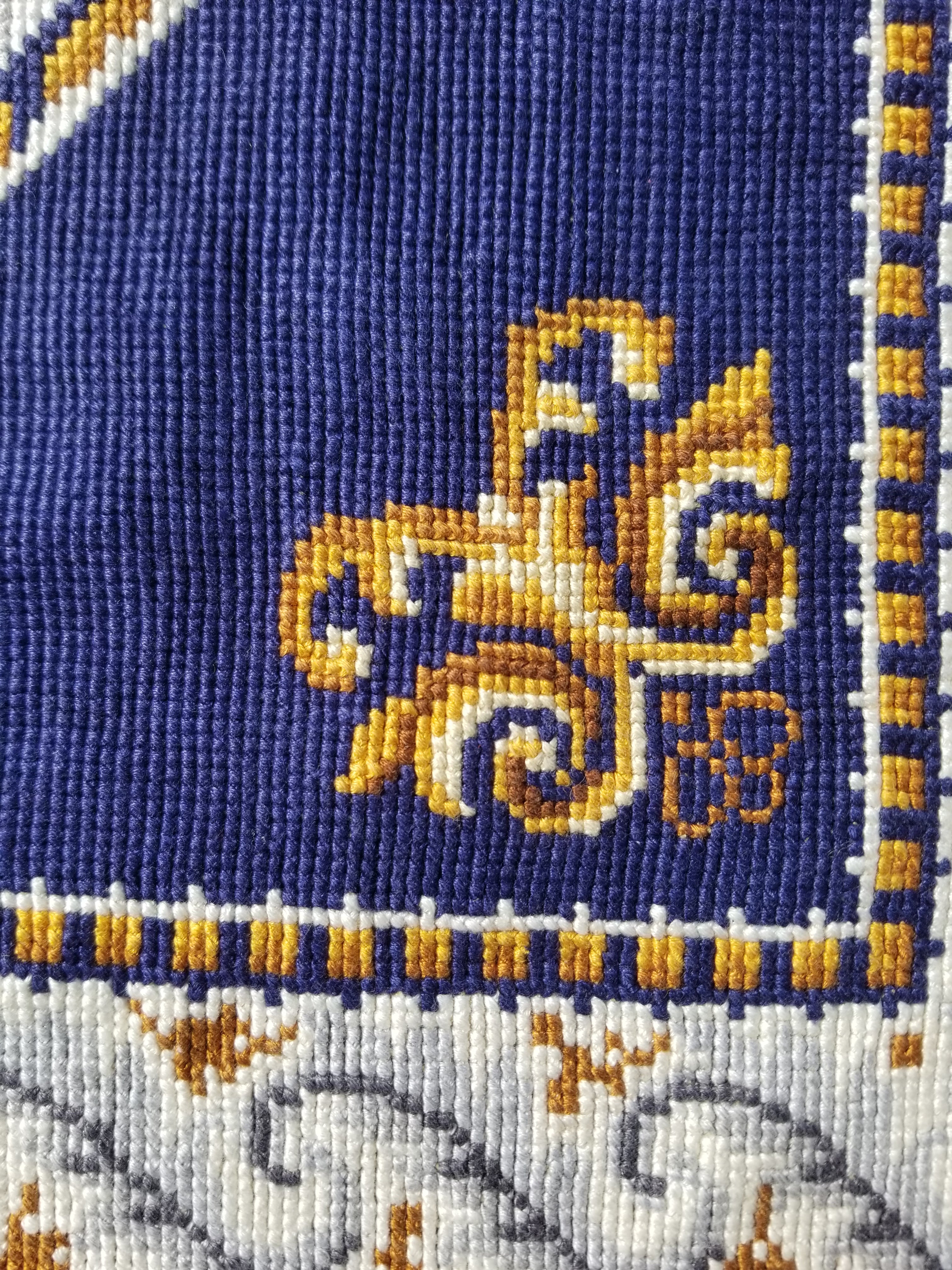 Vintage French Handmade Needlepoint Wool Rug 88x83cm