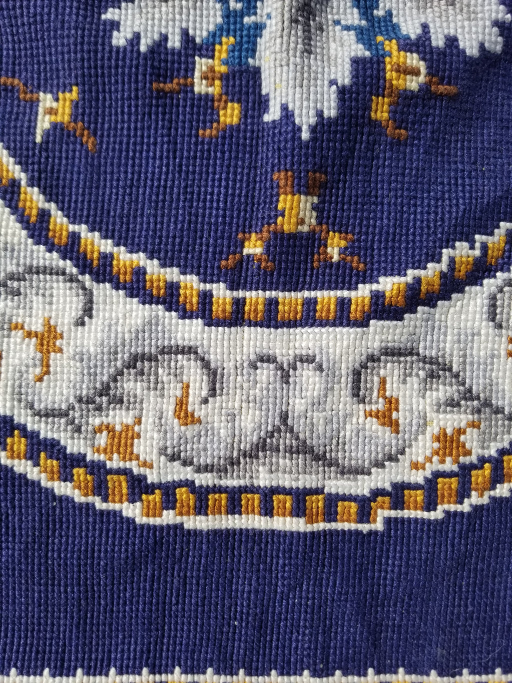 Vintage French Handmade Needlepoint Wool Rug 88x83cm