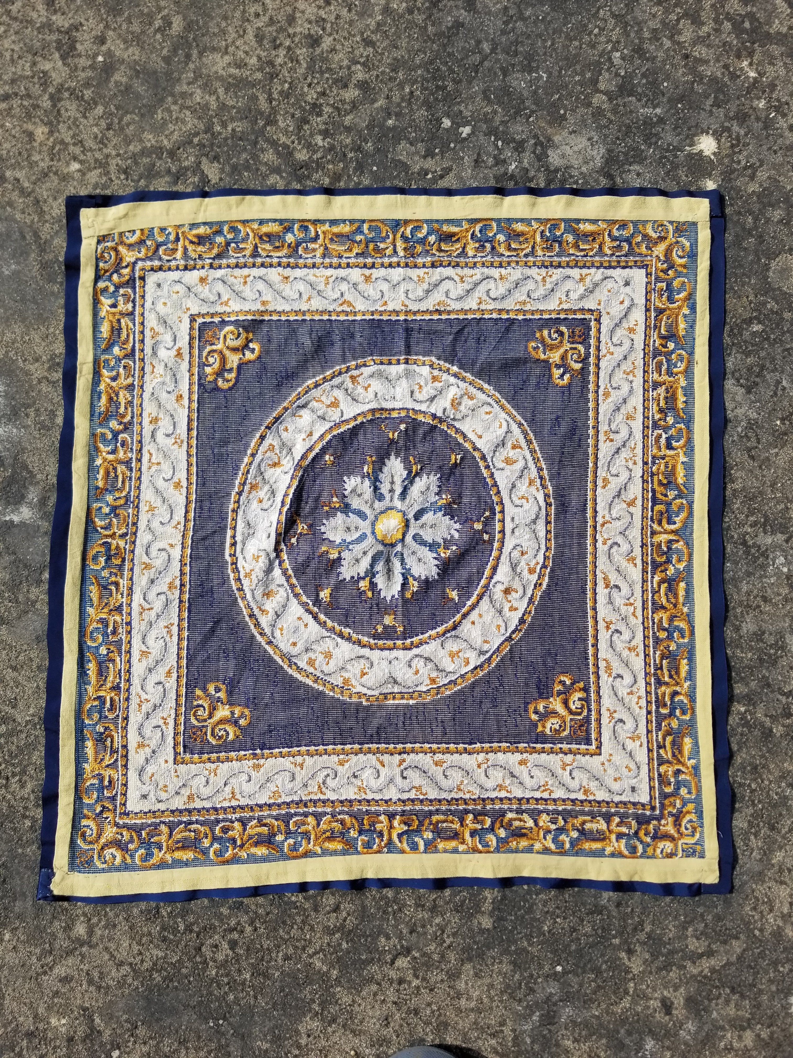 Vintage French Handmade Needlepoint Wool Rug 88x83cm