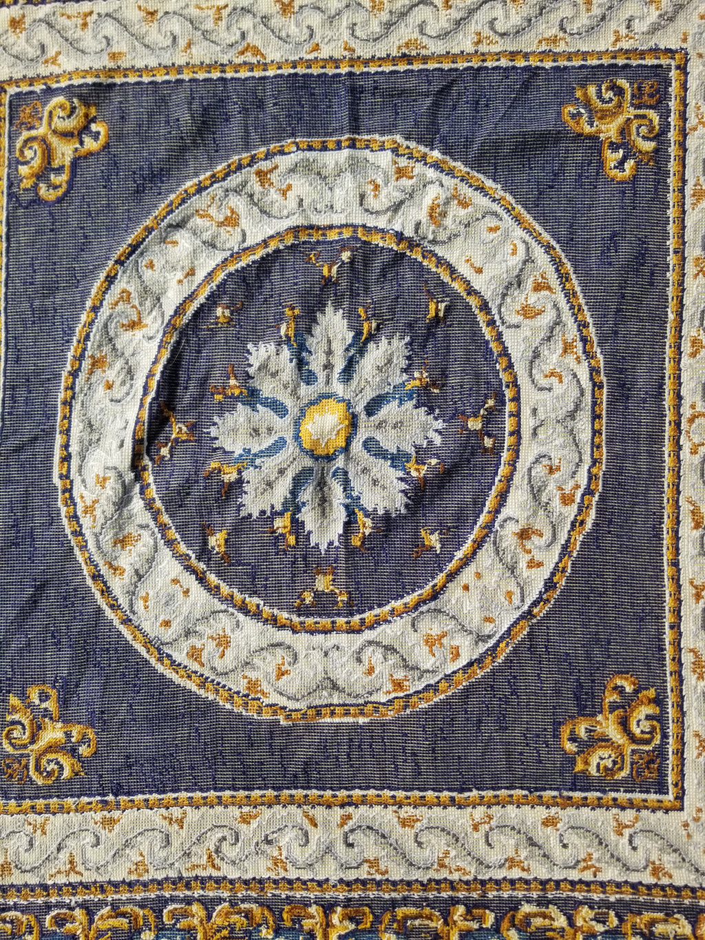 Vintage French Handmade Needlepoint Wool Rug 88x83cm