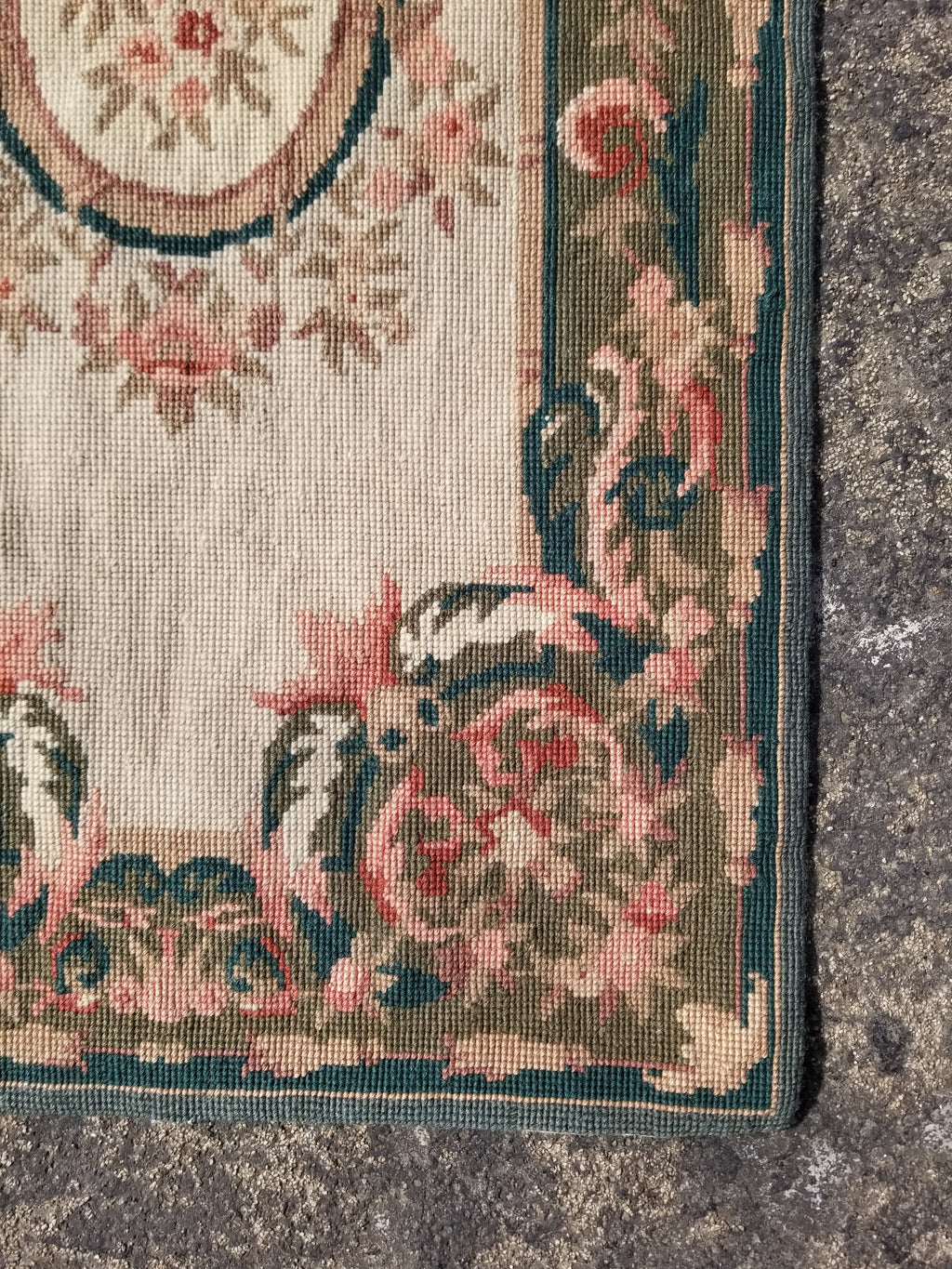 Antique French Aubusson Floral Wool Rug 96x45cm