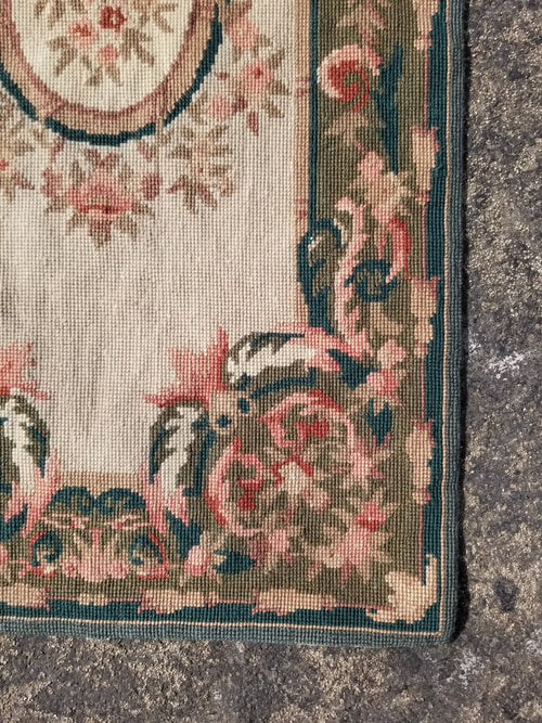 Antique French Aubusson Floral Wool Rug 96x45cm