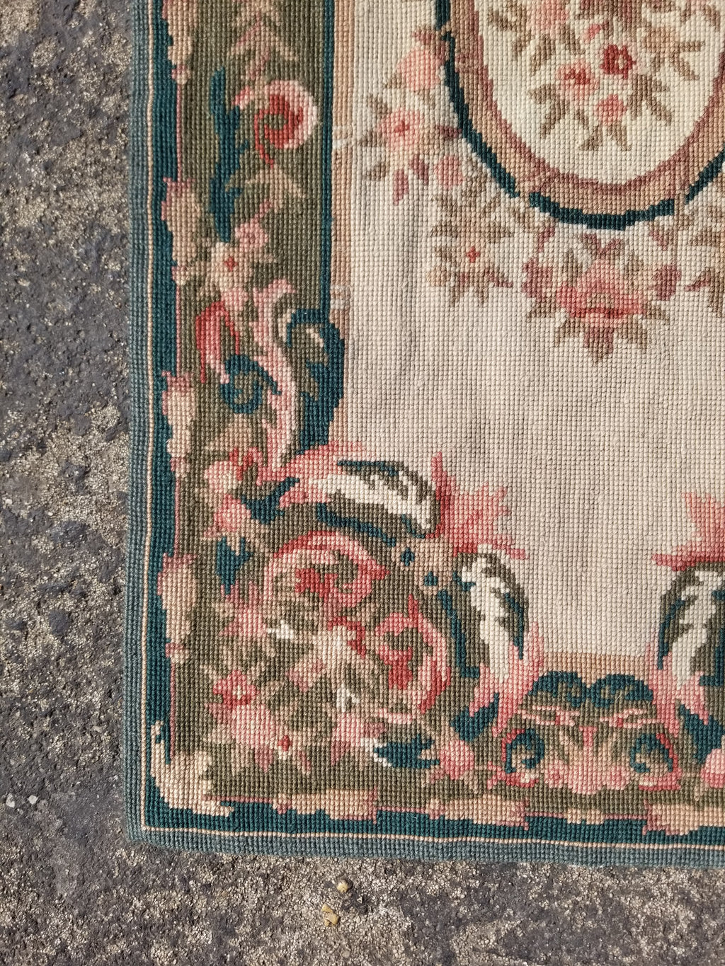 Antique French Aubusson Floral Wool Rug 96x45cm