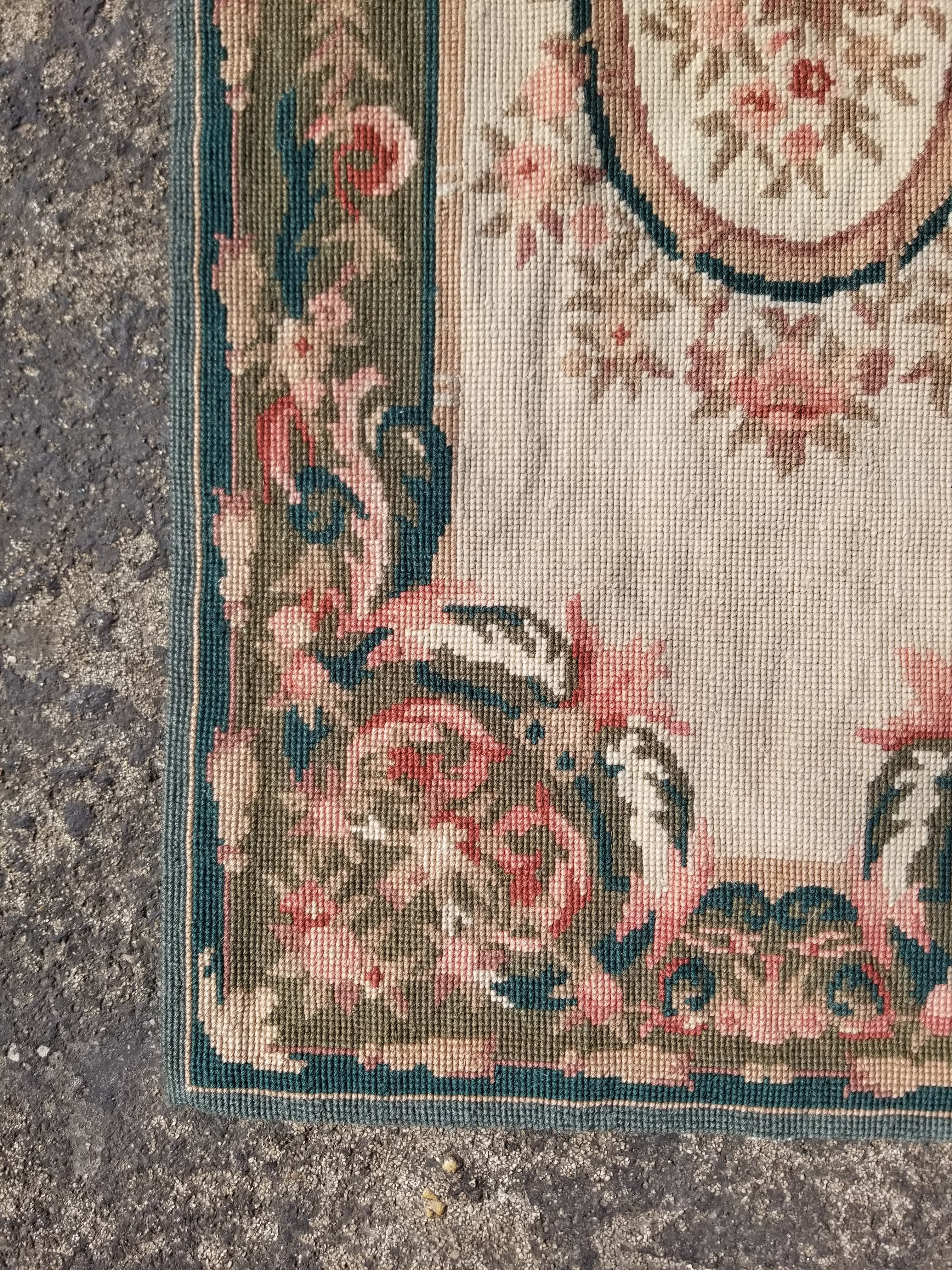 Antique French Aubusson Floral Wool Rug 96x45cm