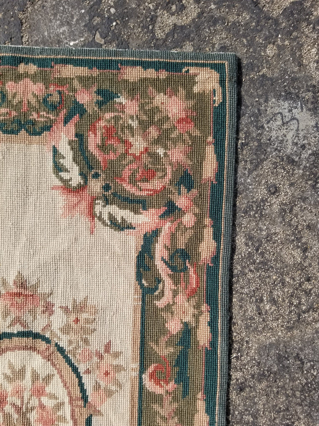 Antique French Aubusson Floral Wool Rug 96x45cm