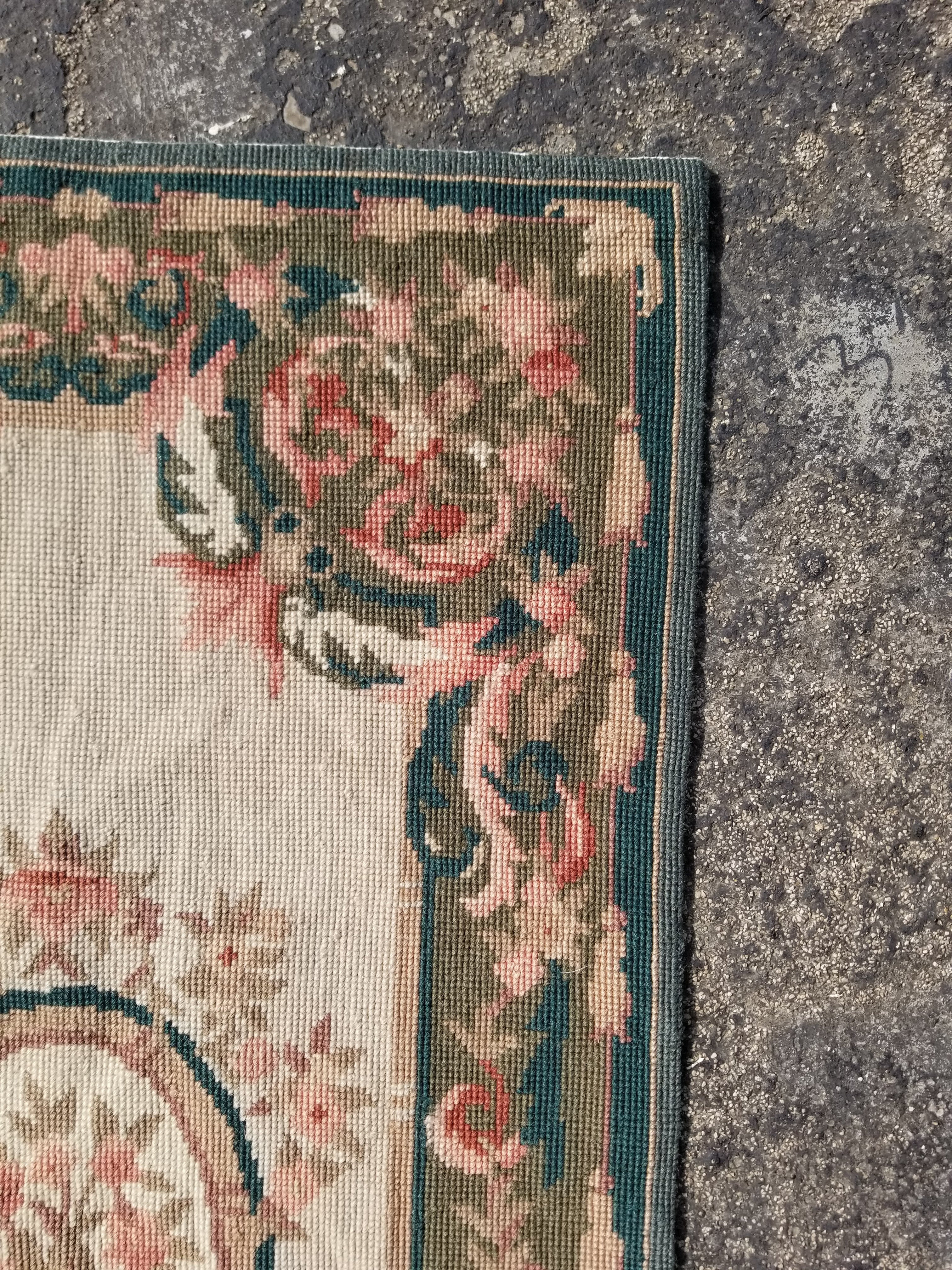 Antique French Aubusson Floral Wool Rug 96x45cm
