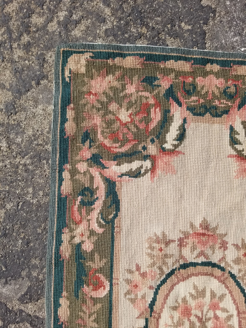 Antique French Aubusson Floral Wool Rug 96x45cm