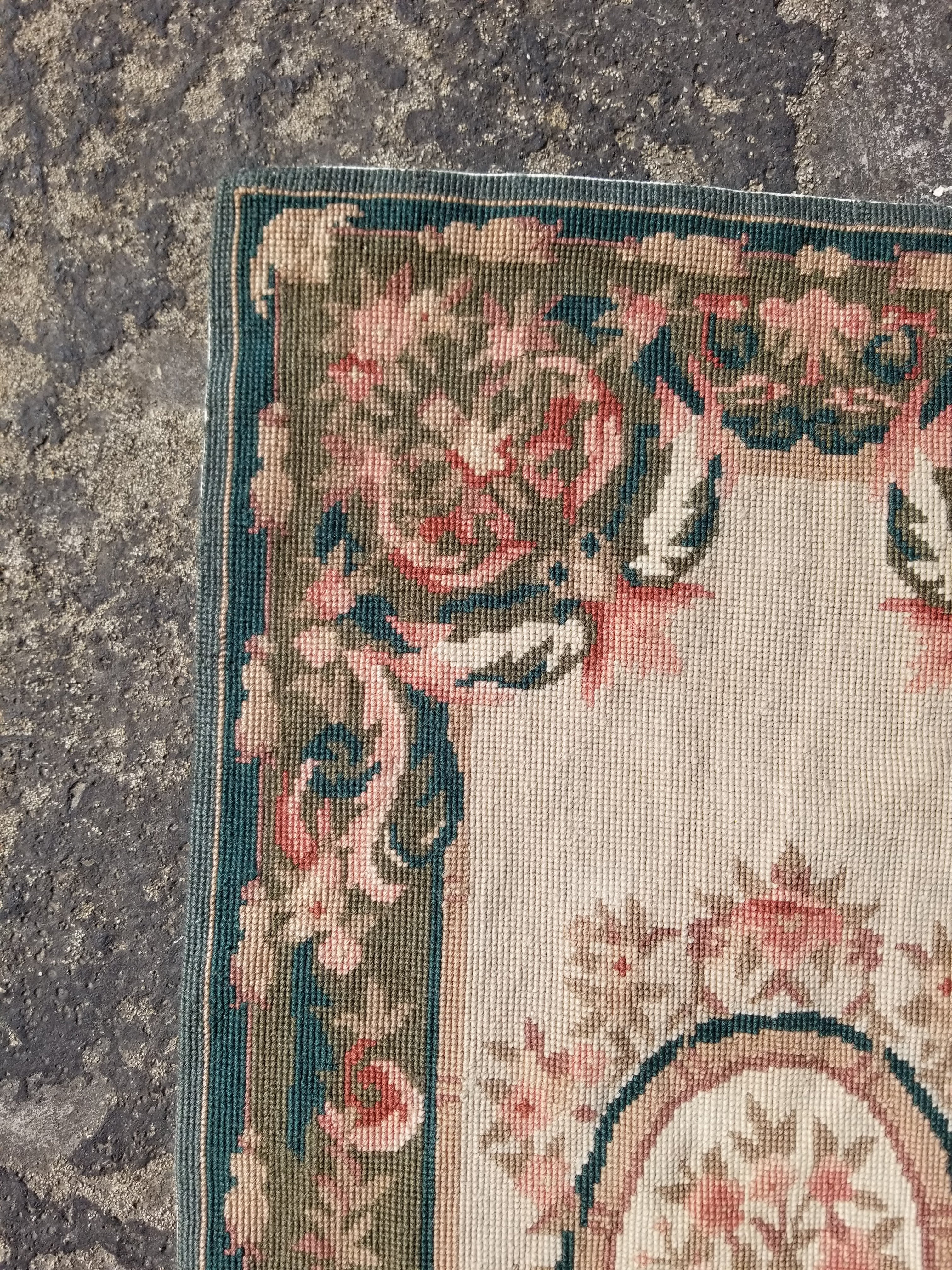 Antique French Aubusson Floral Wool Rug 96x45cm