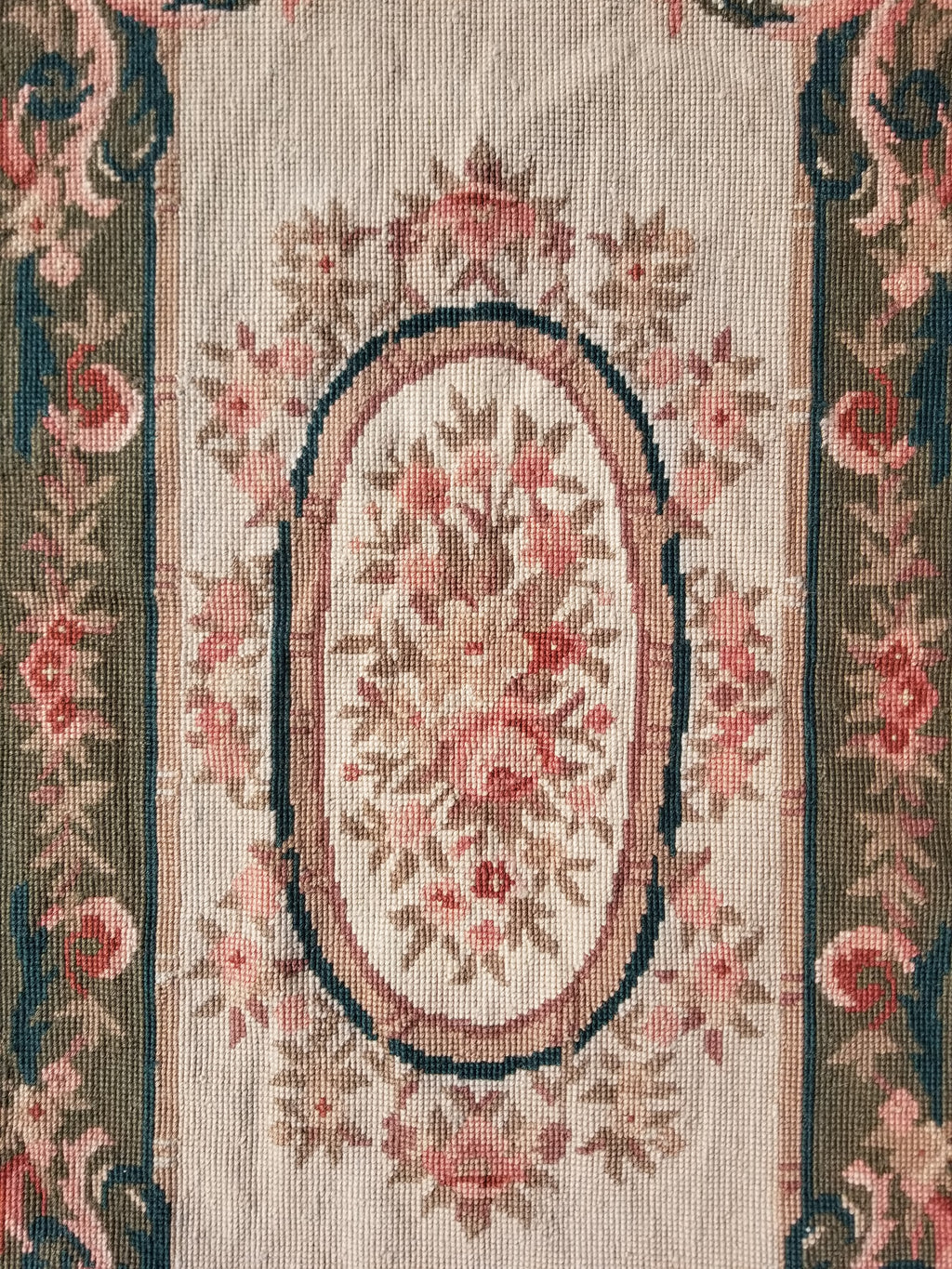 Antique French Aubusson Floral Wool Rug 96x45cm