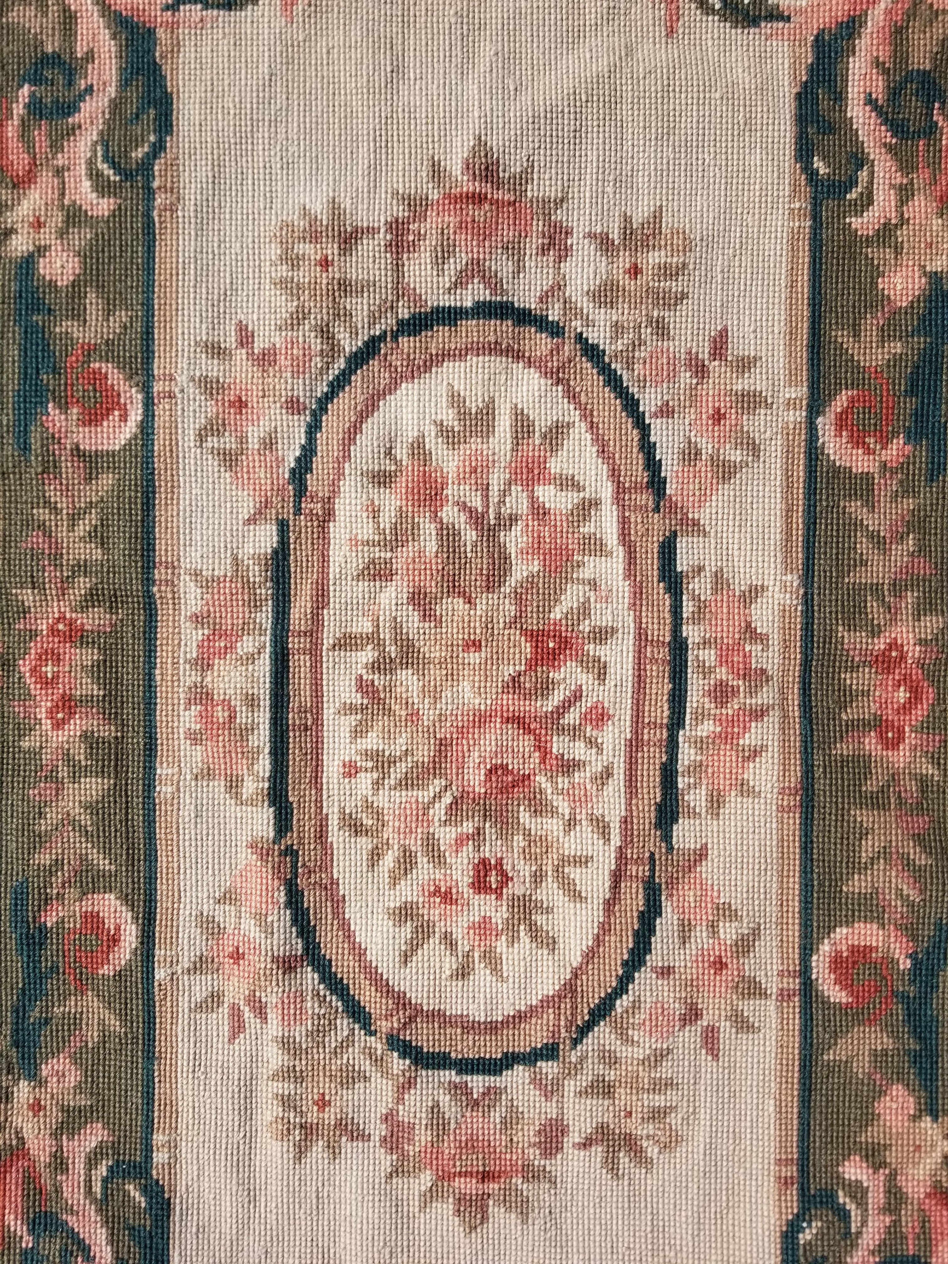 Antique French Aubusson Floral Wool Rug 96x45cm