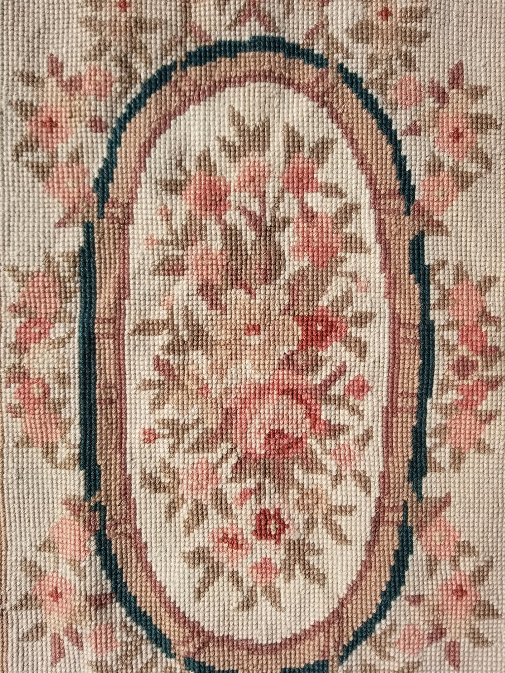 Antique French Aubusson Floral Wool Rug 96x45cm