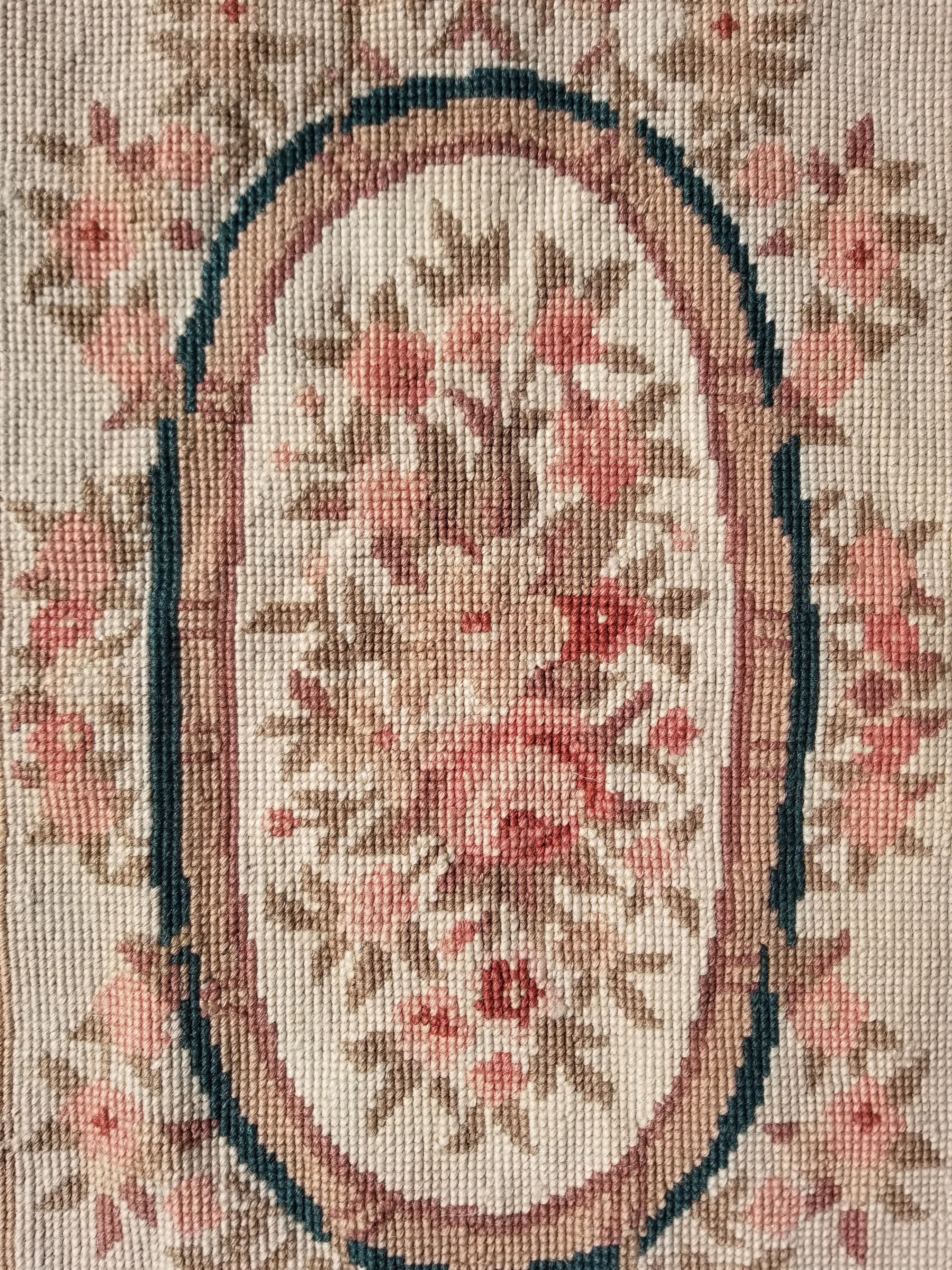 Antique French Aubusson Floral Wool Rug 96x45cm