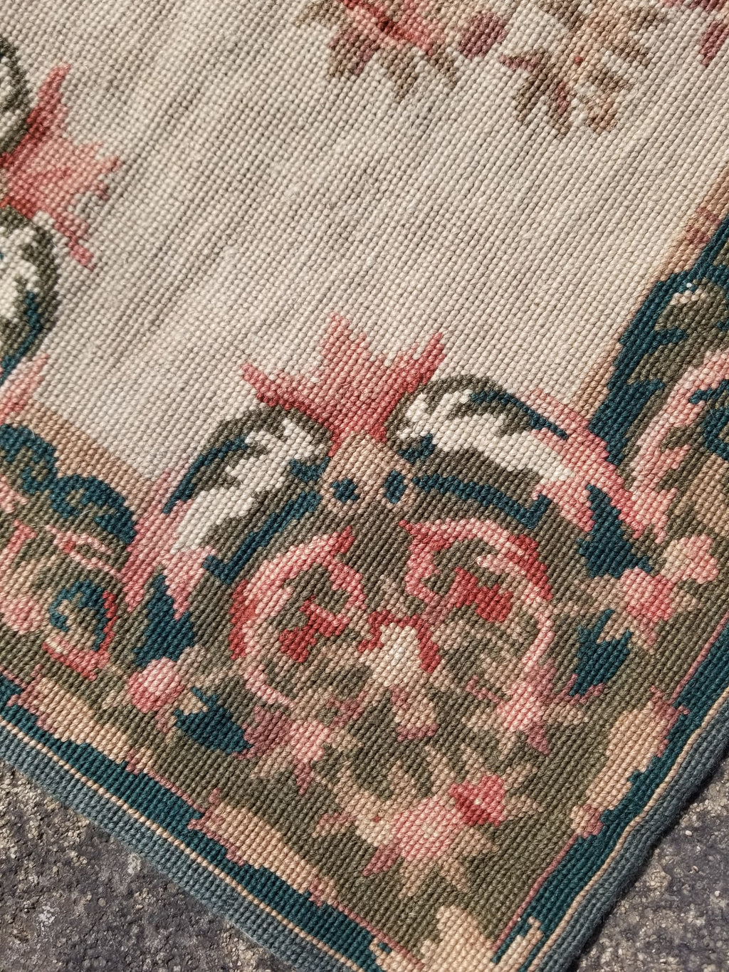 Antique French Aubusson Floral Wool Rug 96x45cm