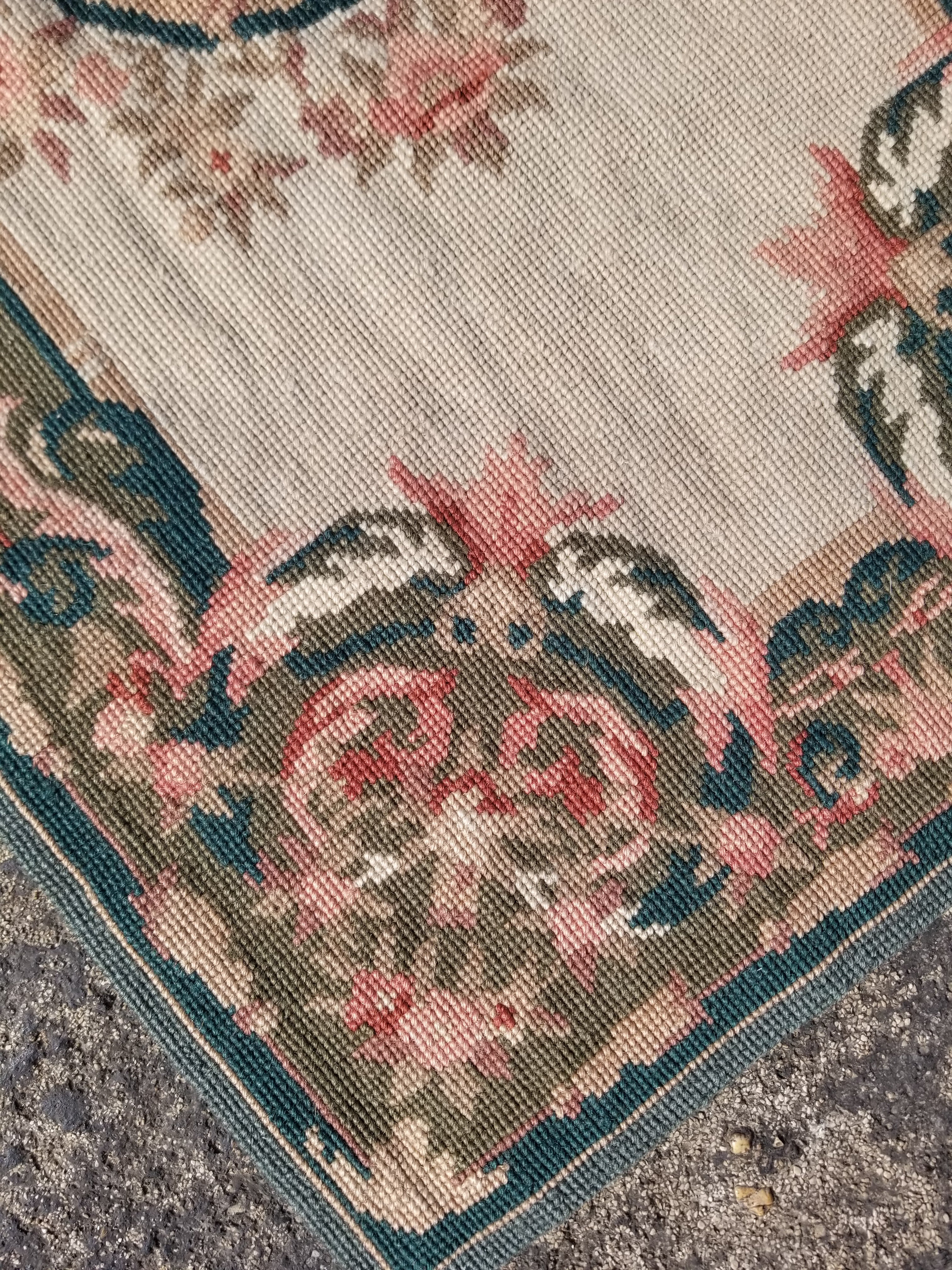 Antique French Aubusson Floral Wool Rug 96x45cm