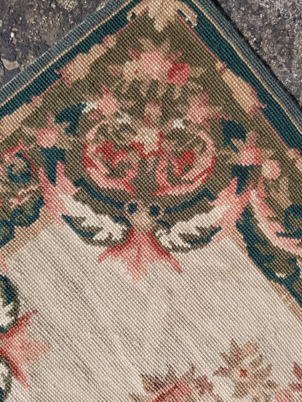 Antique French Aubusson Floral Wool Rug 96x45cm