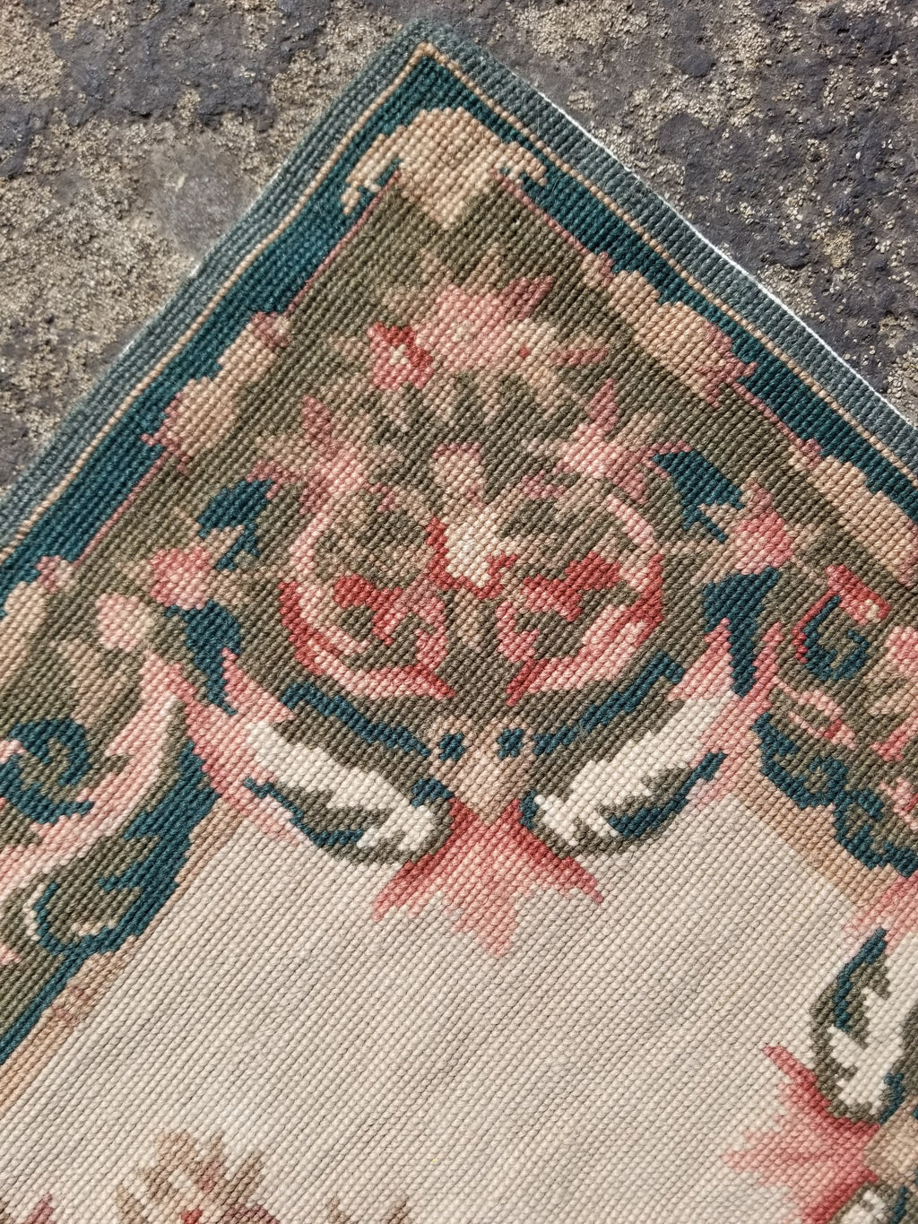 Antique French Aubusson Floral Wool Rug 96x45cm