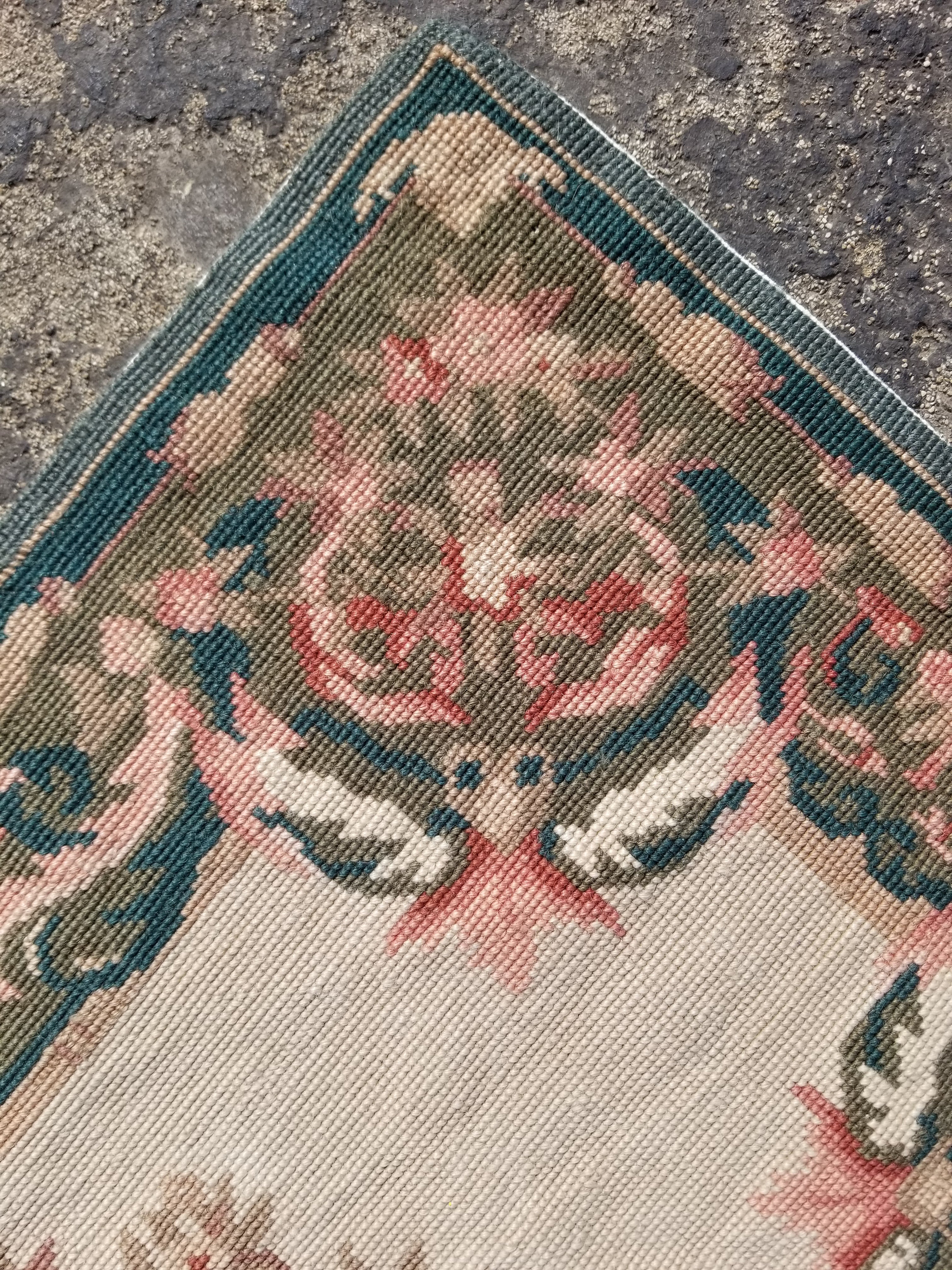 Antique French Aubusson Floral Wool Rug 96x45cm