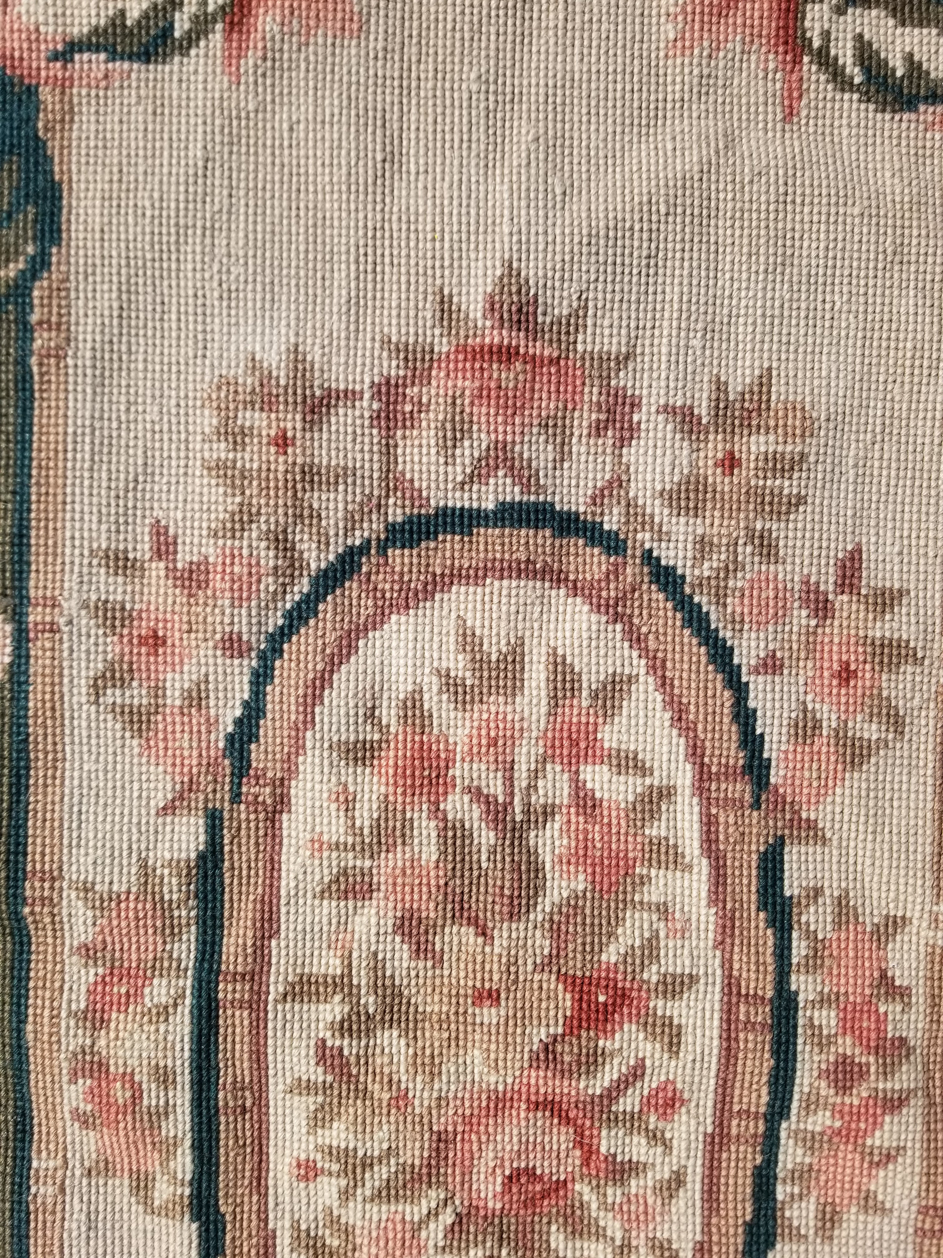 Antique French Aubusson Floral Wool Rug 96x45cm