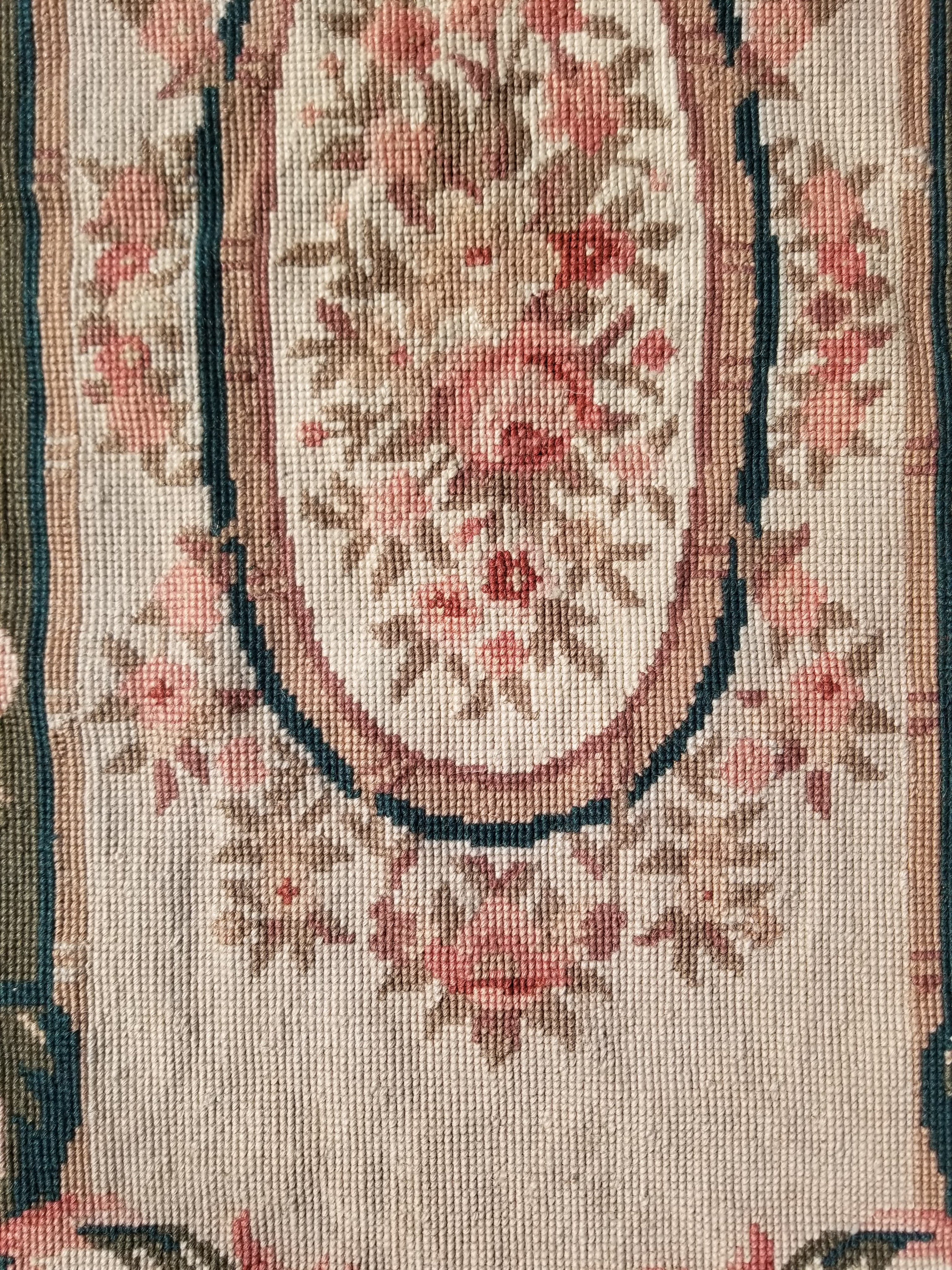 Antique French Aubusson Floral Wool Rug 96x45cm