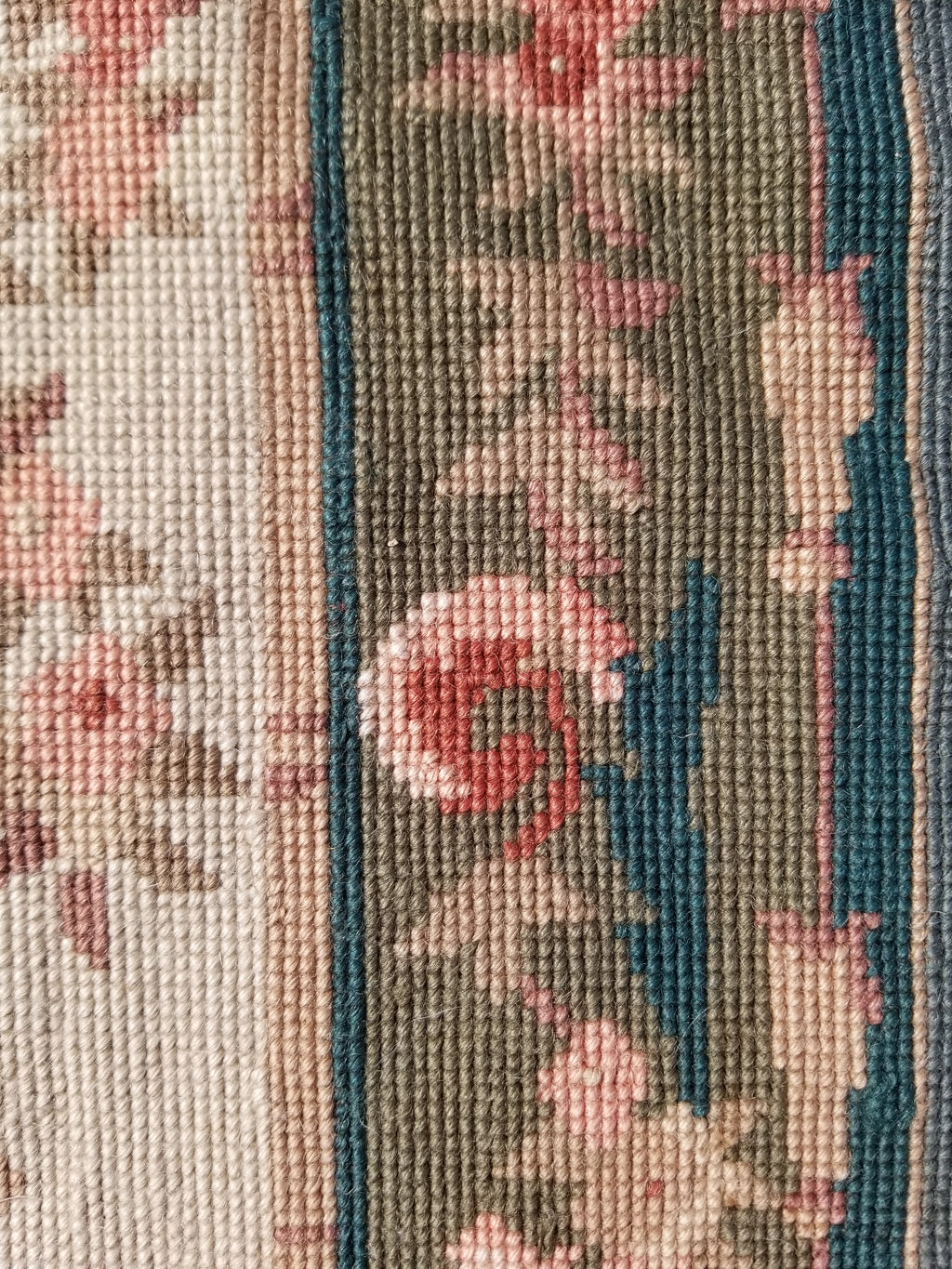 Antique French Aubusson Floral Wool Rug 96x45cm