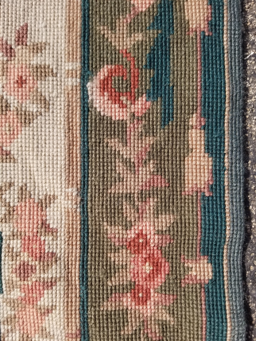 Antique French Aubusson Floral Wool Rug 96x45cm