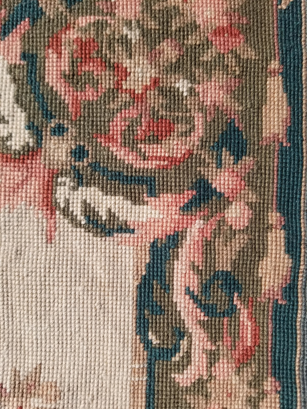 Antique French Aubusson Floral Wool Rug 96x45cm