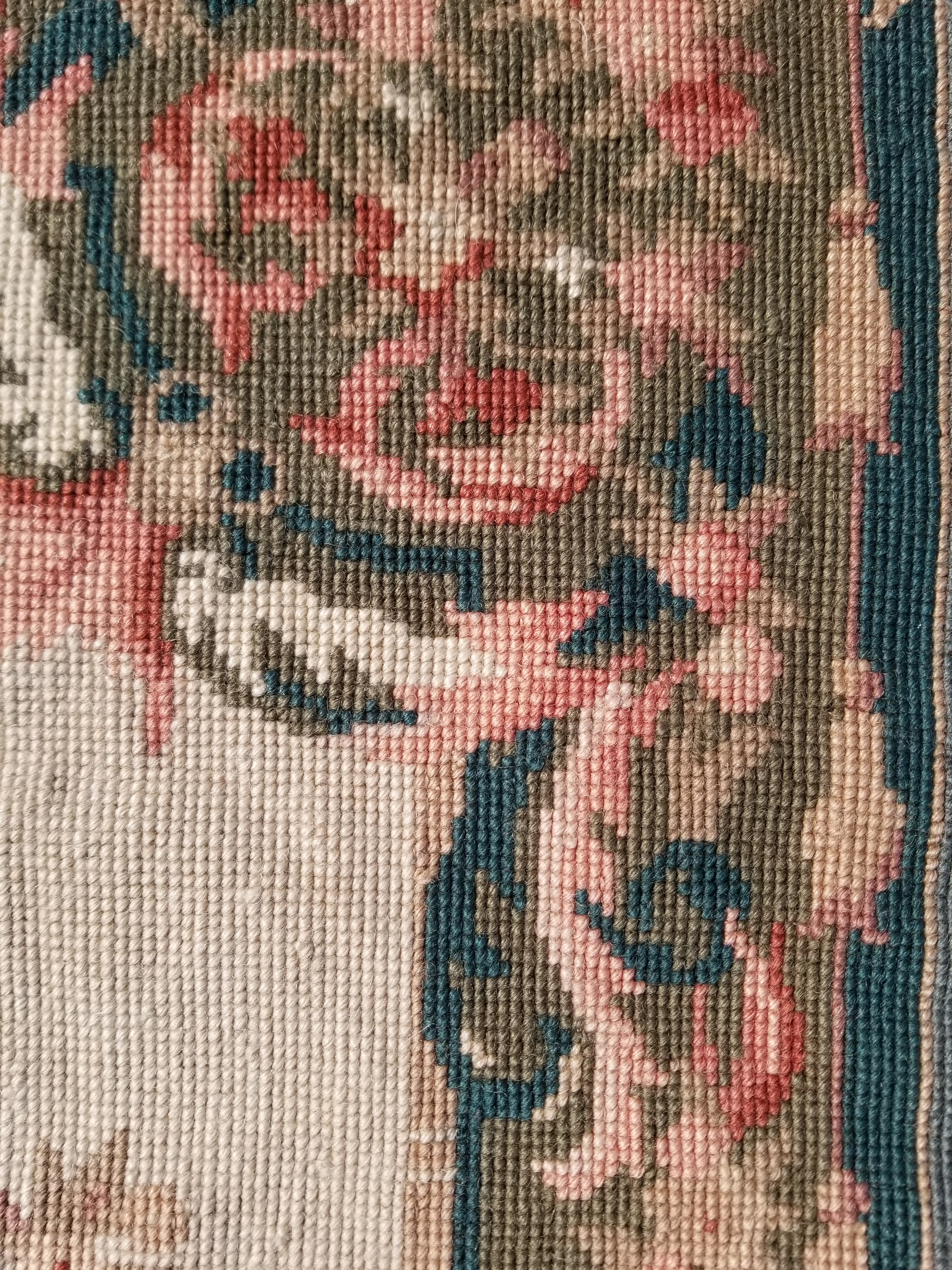 Antique French Aubusson Floral Wool Rug 96x45cm
