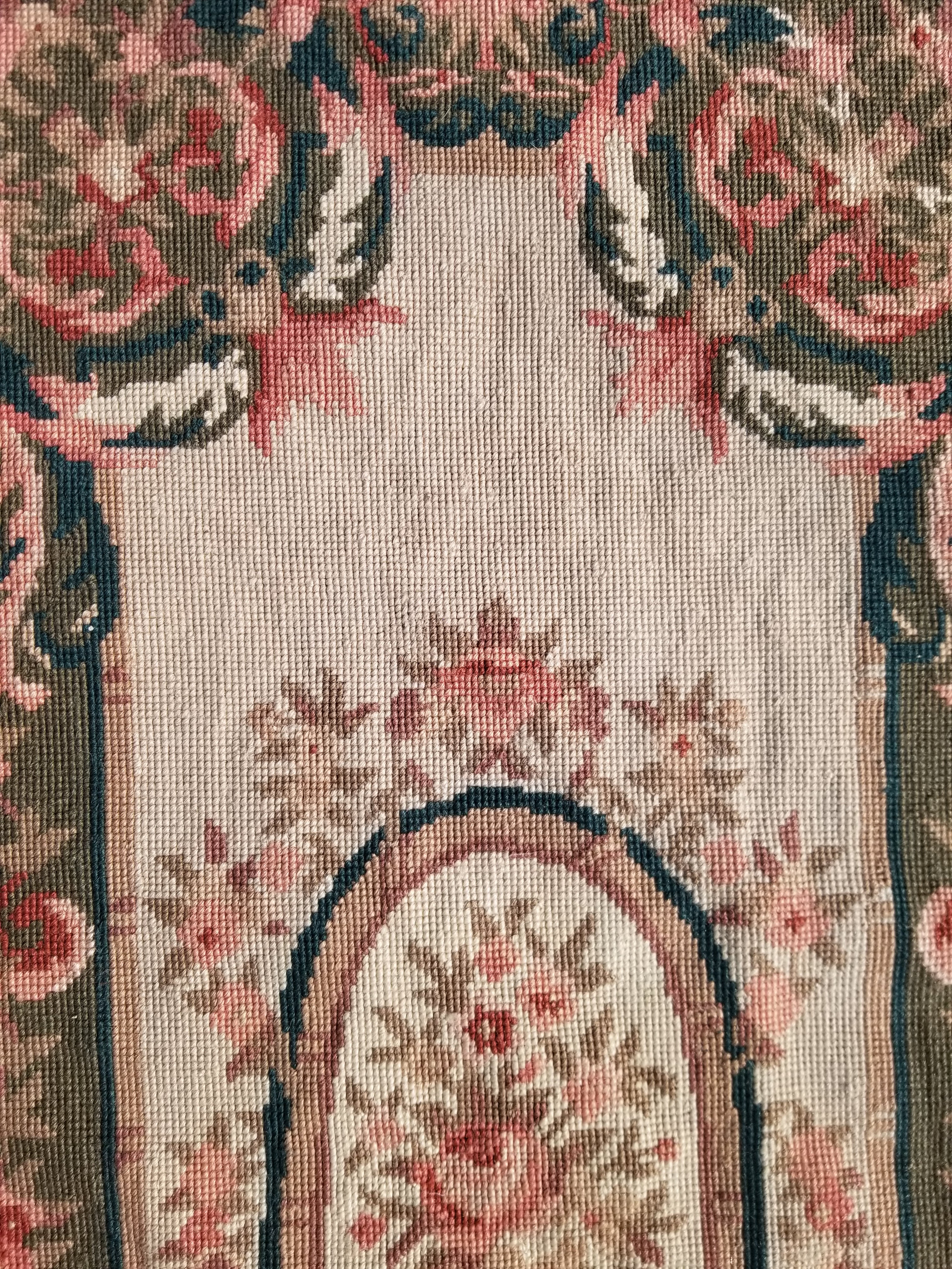 Antique French Aubusson Floral Wool Rug 96x45cm