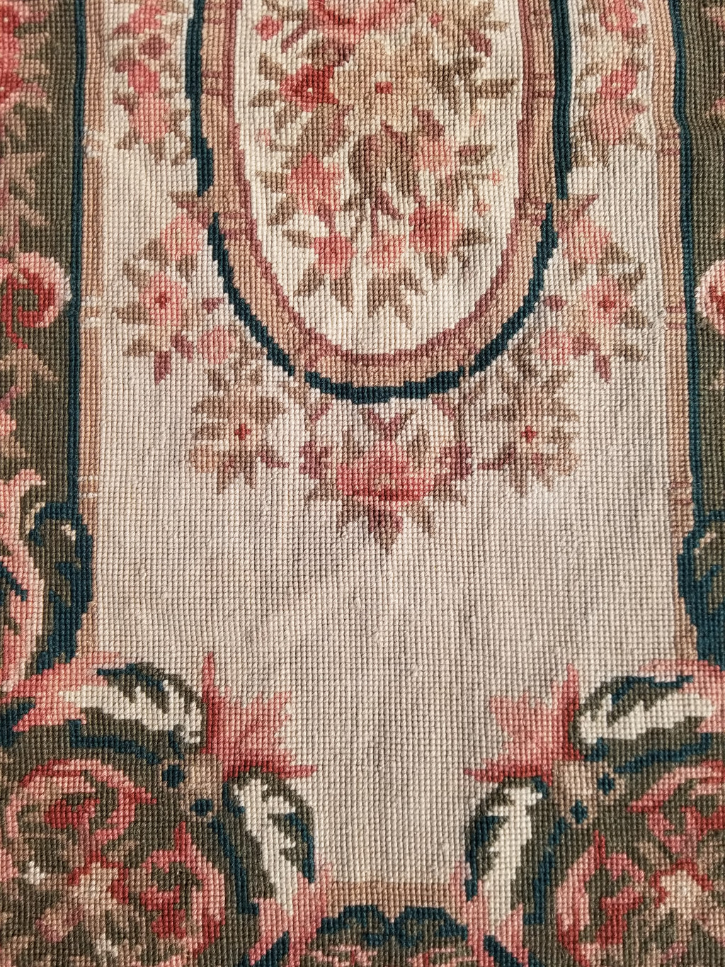 Antique French Aubusson Floral Wool Rug 96x45cm