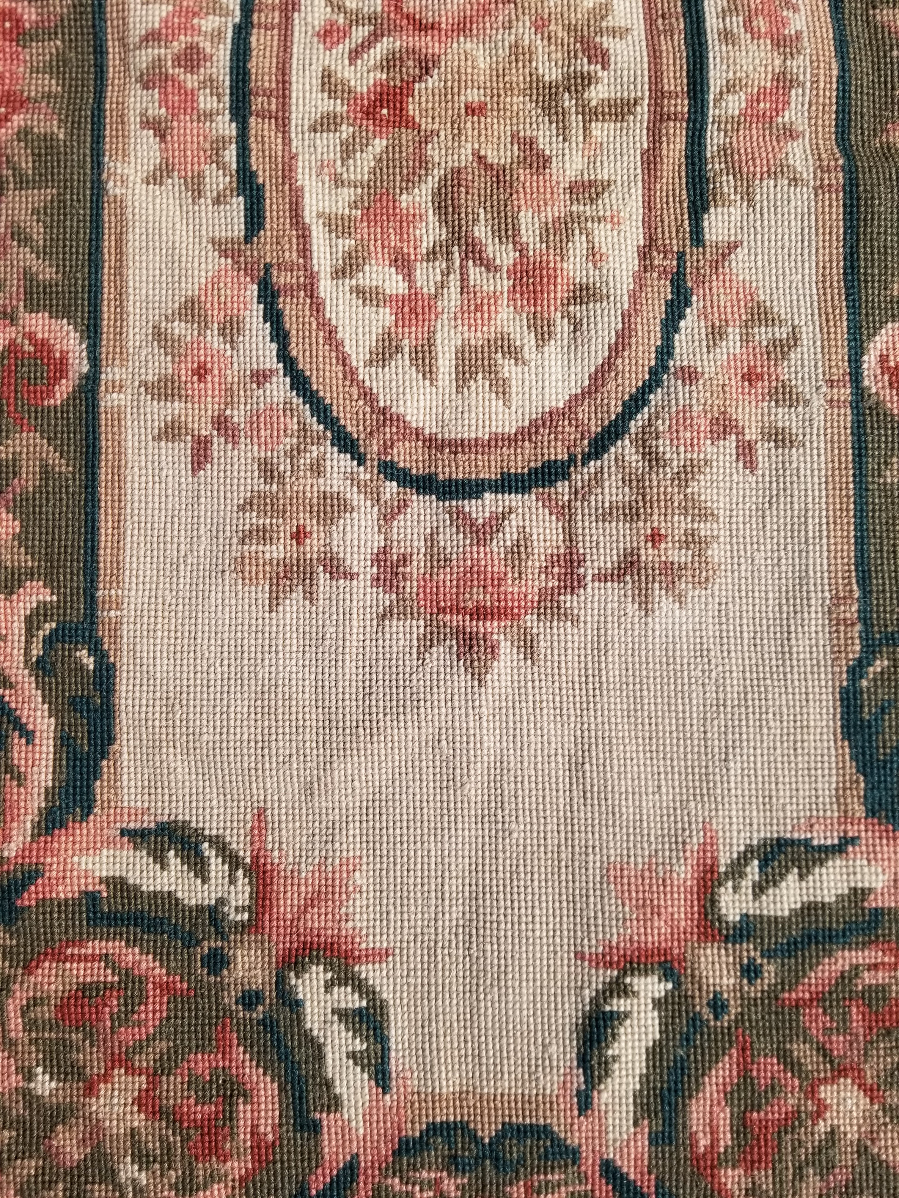 Antique French Aubusson Floral Wool Rug 96x45cm