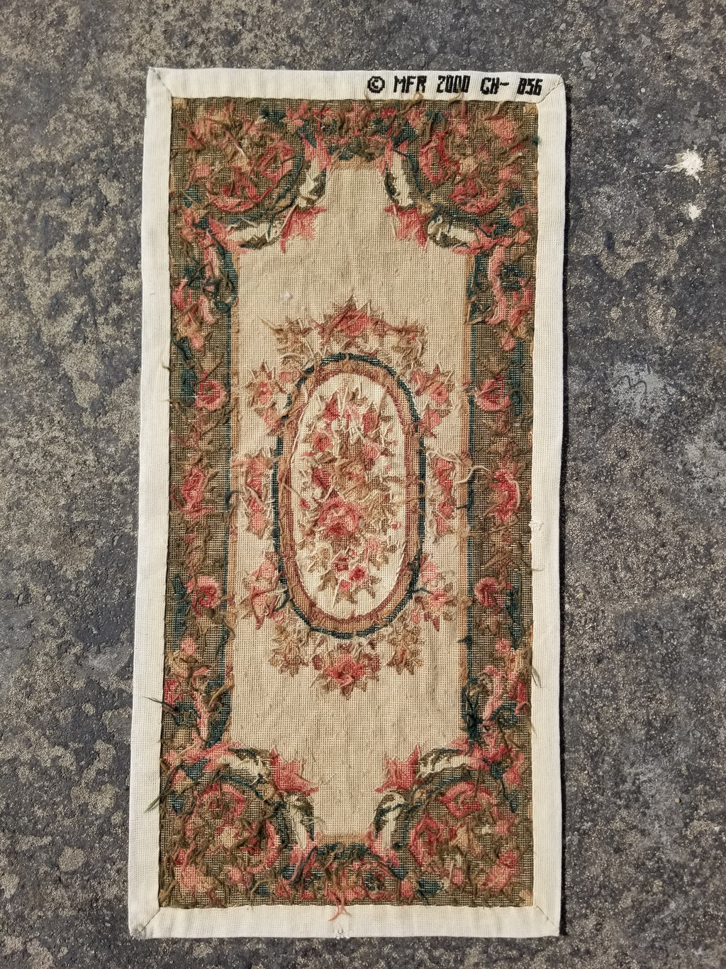 Antique French Aubusson Floral Wool Rug 96x45cm