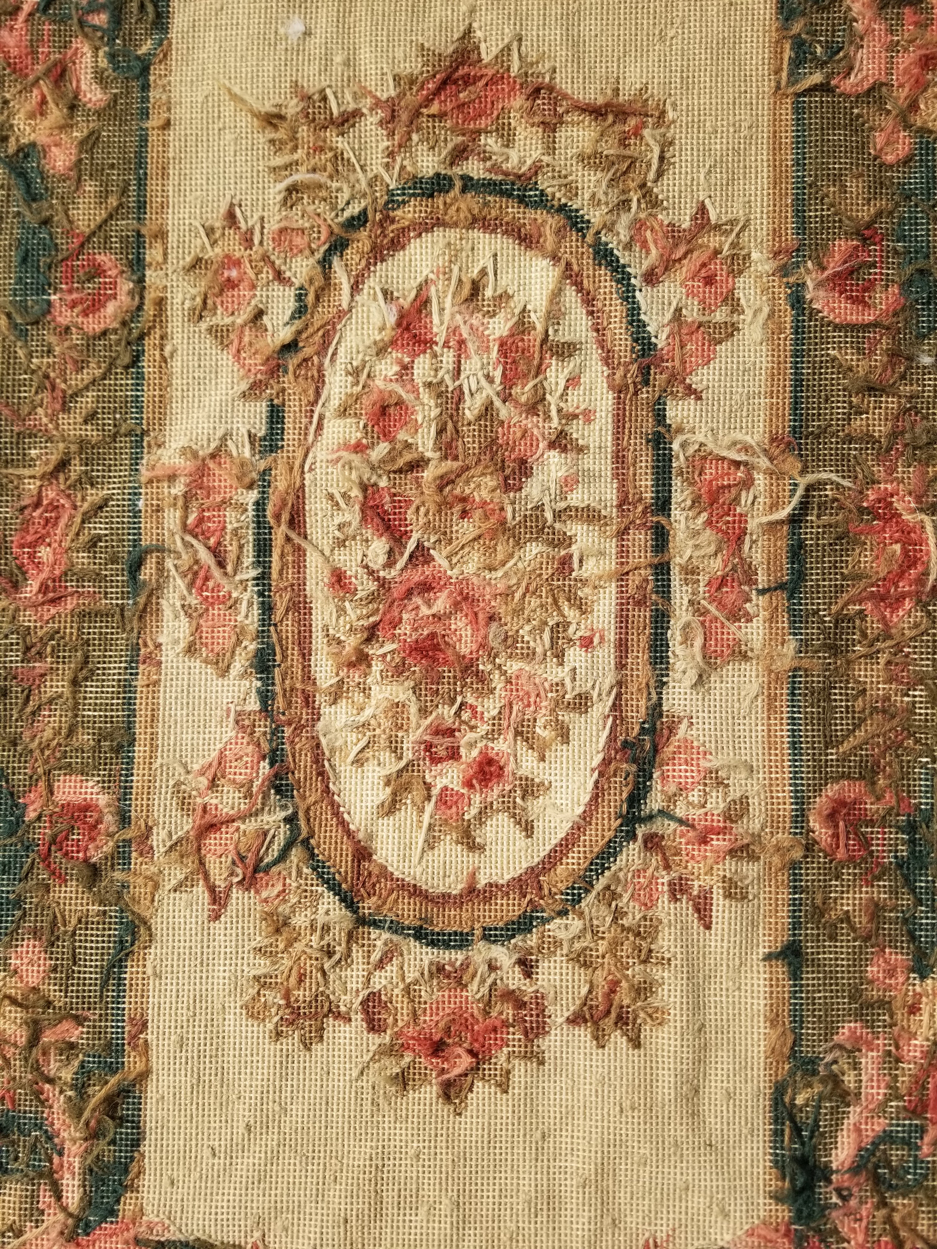 Antique French Aubusson Floral Wool Rug 96x45cm