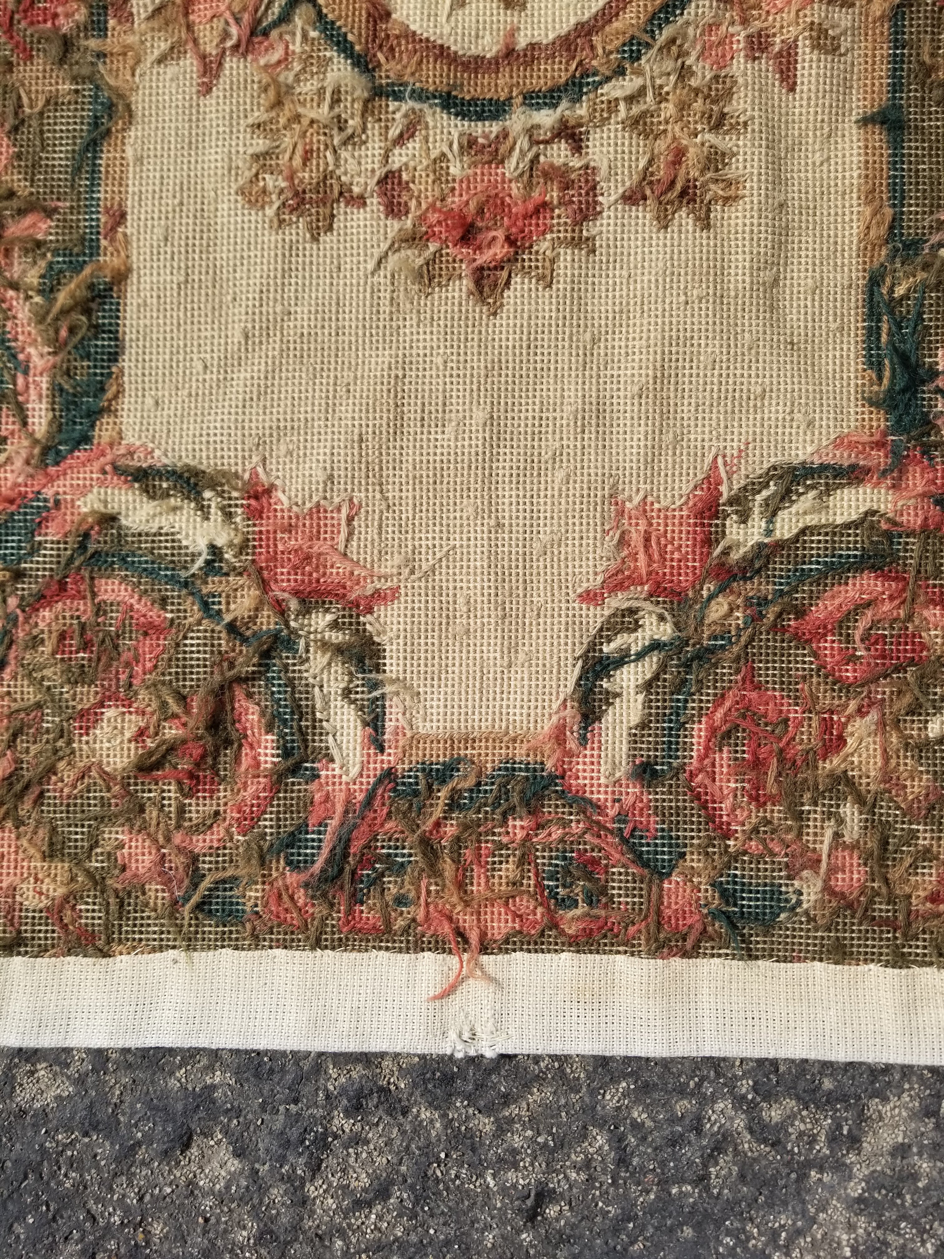 Antique French Aubusson Floral Wool Rug 96x45cm