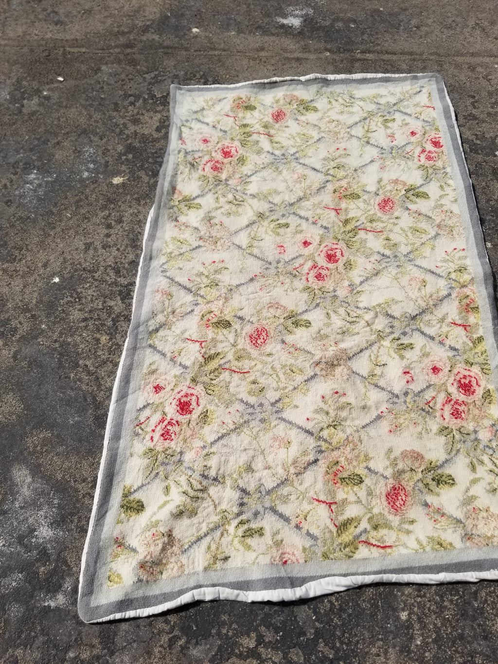 Vintage French Needlepoint Floral Wool Rug 139x81cm