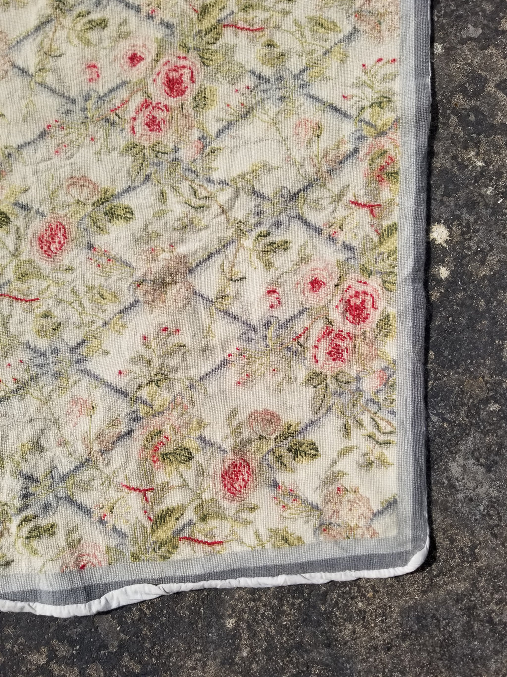 Vintage French Needlepoint Floral Wool Rug 139x81cm