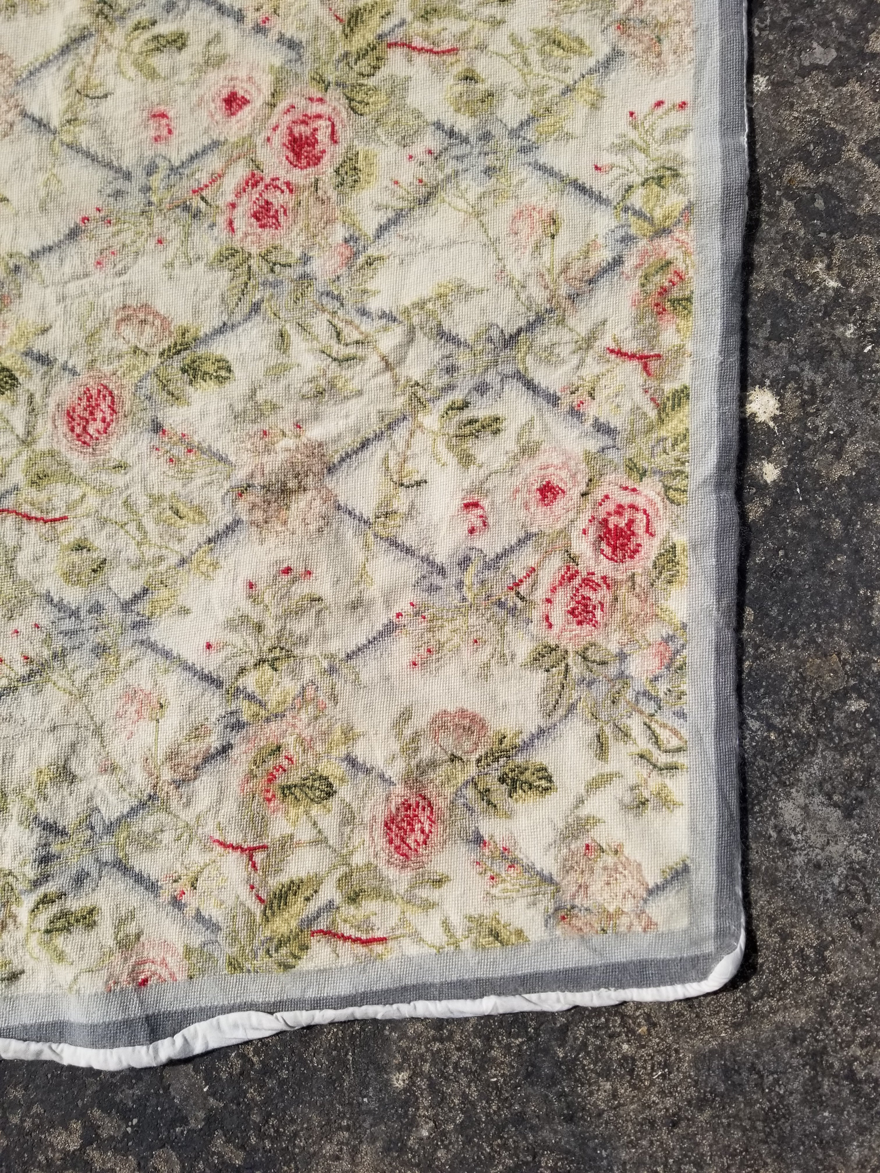 Vintage French Needlepoint Floral Wool Rug 139x81cm