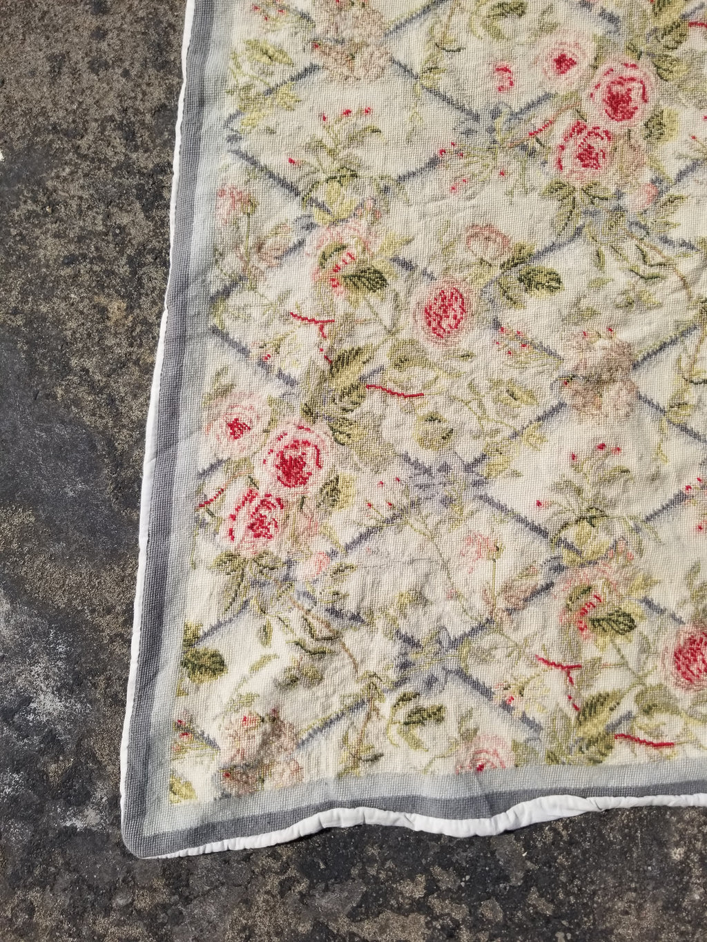 Vintage French Needlepoint Floral Wool Rug 139x81cm