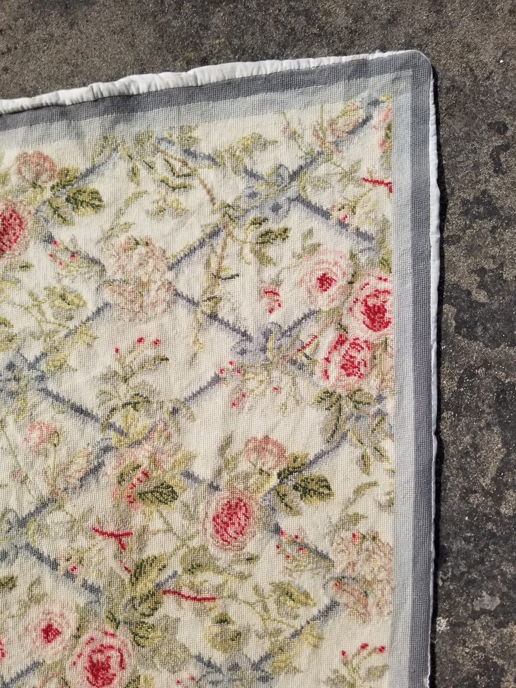 Vintage French Needlepoint Floral Wool Rug 139x81cm