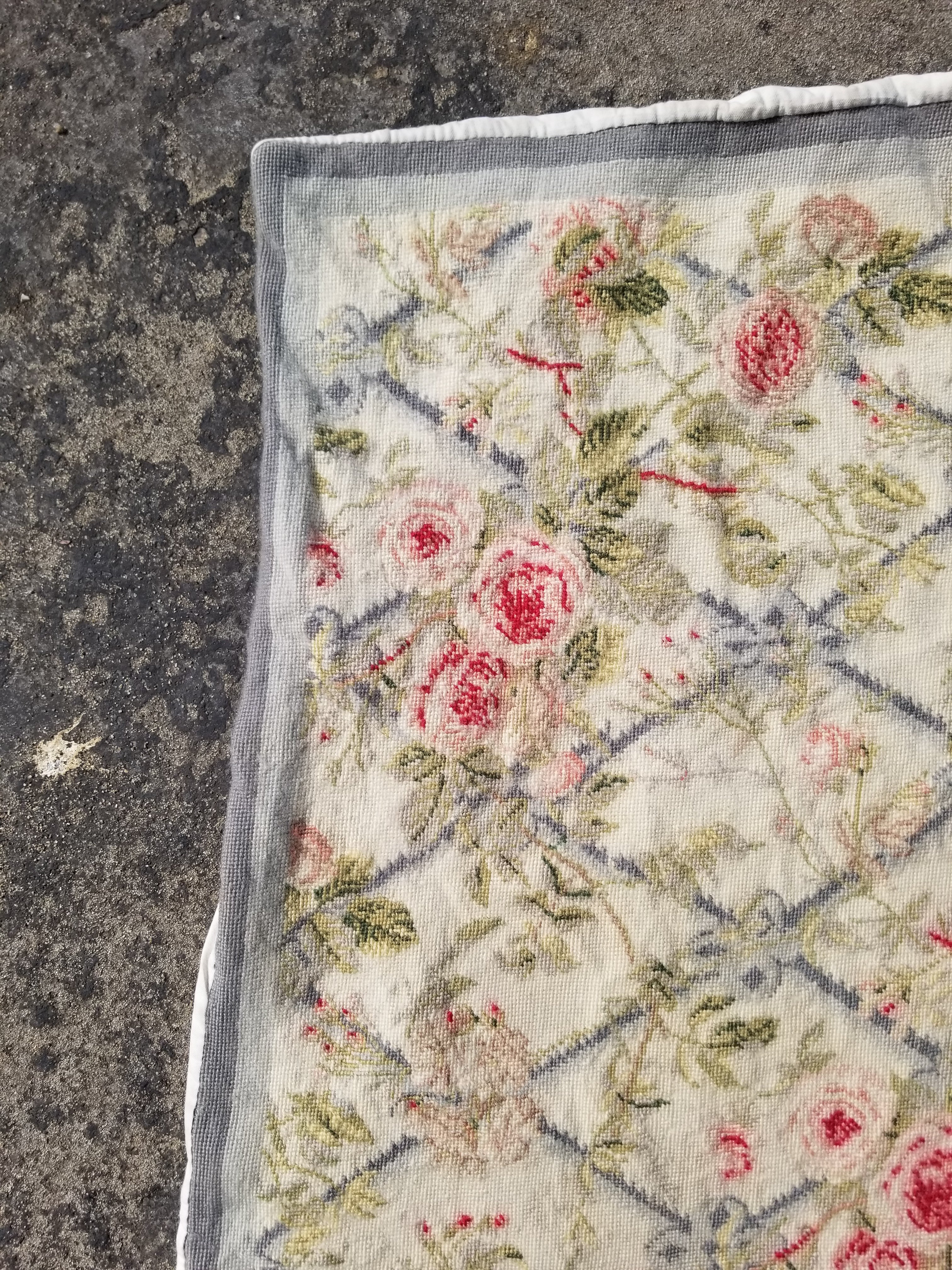 Vintage French Needlepoint Floral Wool Rug 139x81cm